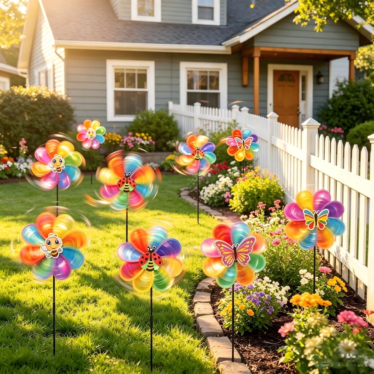 Outdoor Wind Spinners Yard Garden Decor Shiny Pinwheels, Lawn Rainbow Ornaments to Deter Animals Scare Birds Away (4PCS)