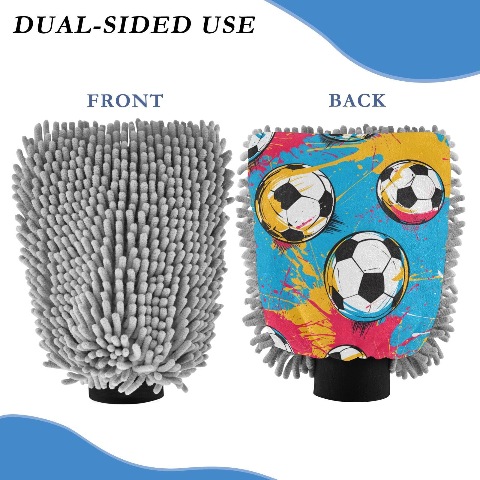 IOACIY Absorbent Microfiber Car Wash Drying Mitts, 2 Pack, Scratch-Free & Lint-Free, Rich Foam, Highly Absorbent, Double Sided, Wash Mitt Perfect for Car Washing, L, Football (13)