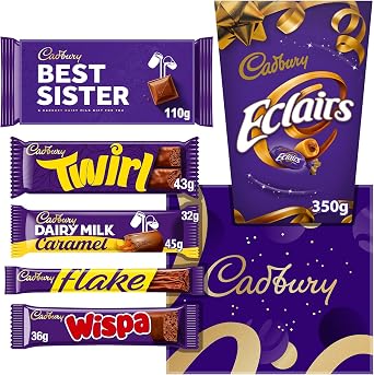 Cadbury Best Sister Chocolate Gift - Full Size Cadbury Chocolate Bars including Flake, Caramel, Twirl, Dairy Milk and More. Christmas, Birthday, Easter gift for Sister