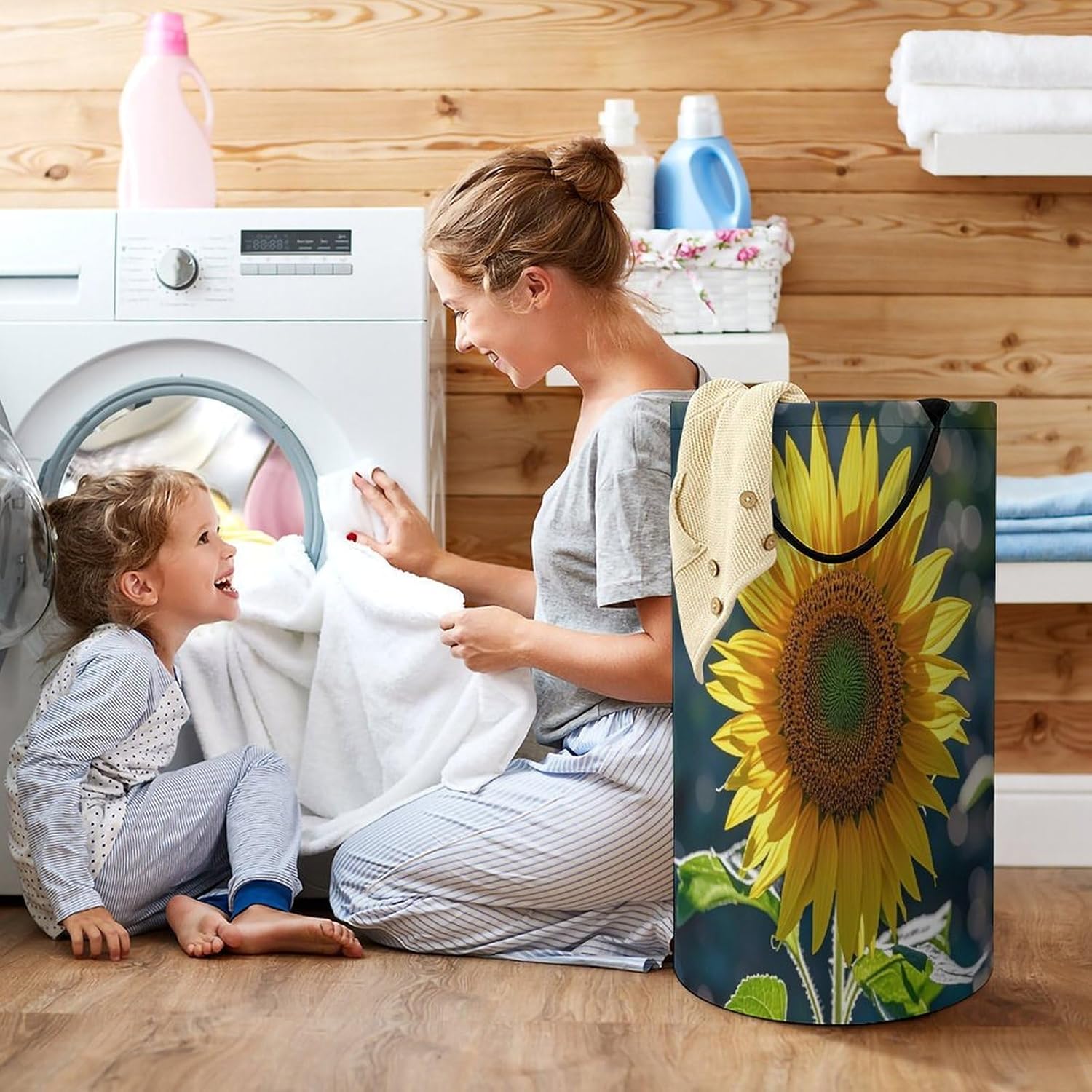 Night Sunflowers Laundry Hamper Large Collapsible Laundry Basket with Handles Waterproof Clothes Hamper Portable Dirty Clothes Basket for Bedroom Laundry Room Closet Bathroom