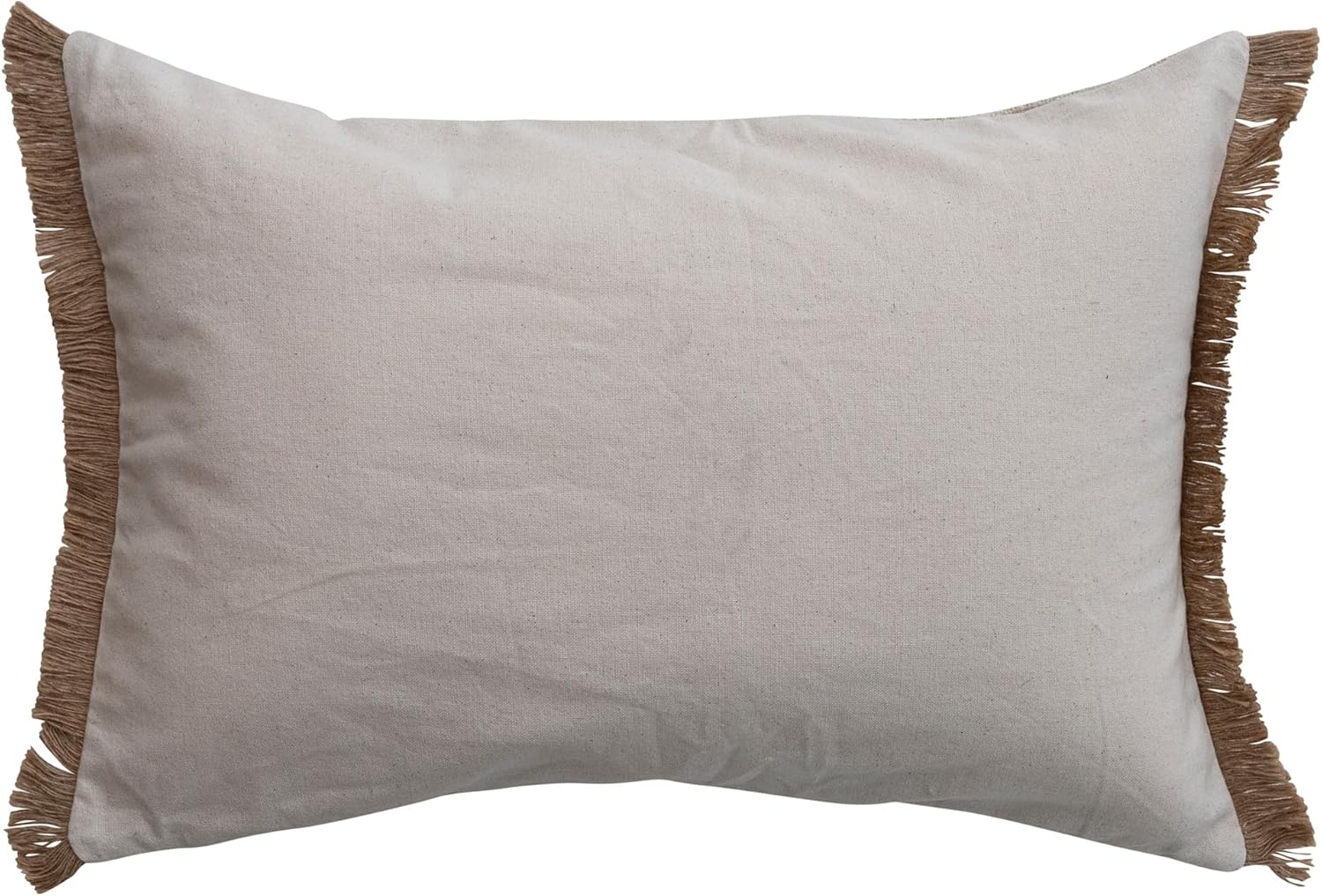 Creative Co-Op Cotton Printed Rectangular Lumbar Pillow with Botanicals, Embroidery, Beads and Jute Fringe, Multicolor