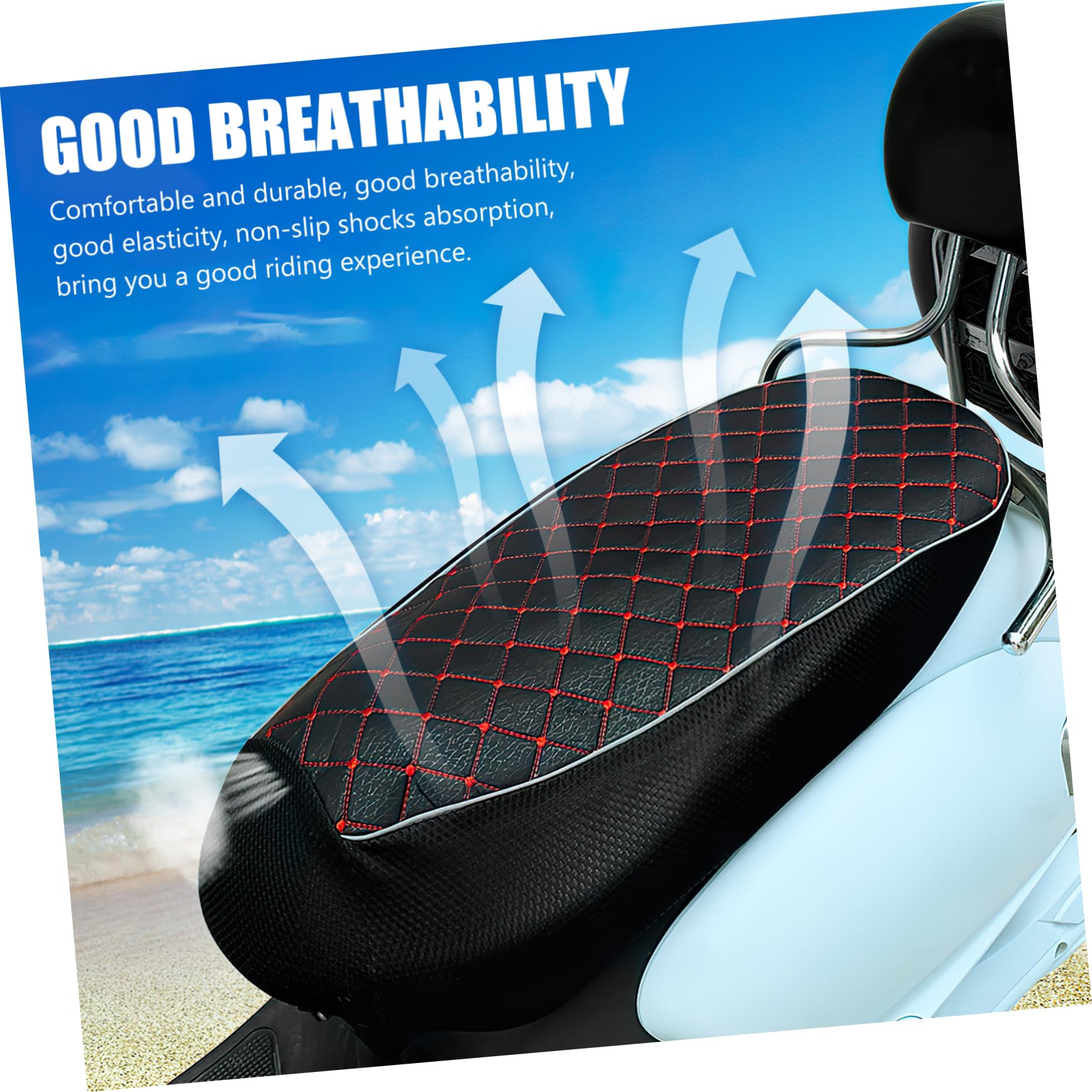 SOLUSTRE 3pièces Housse De Siège De Respirante Et Anti-UV Ajustable pour Selle De Motocyclette Coussin De Confort Antidérapant Compatible Plupart des Véhicules Électriques Et