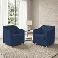 Kit 2 Poltronas Para Sala Decorativas Cadeiras Reforçadas Para Recepção Consultório Escritório Pé Cromado Suede Azul Marinho - Clique E Decore