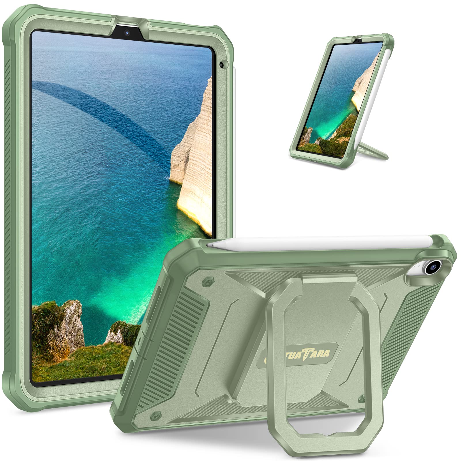 Coque iPad Mini 7/6 Fintie robuste antichoc verte avec anneau de rotation 360 - 8