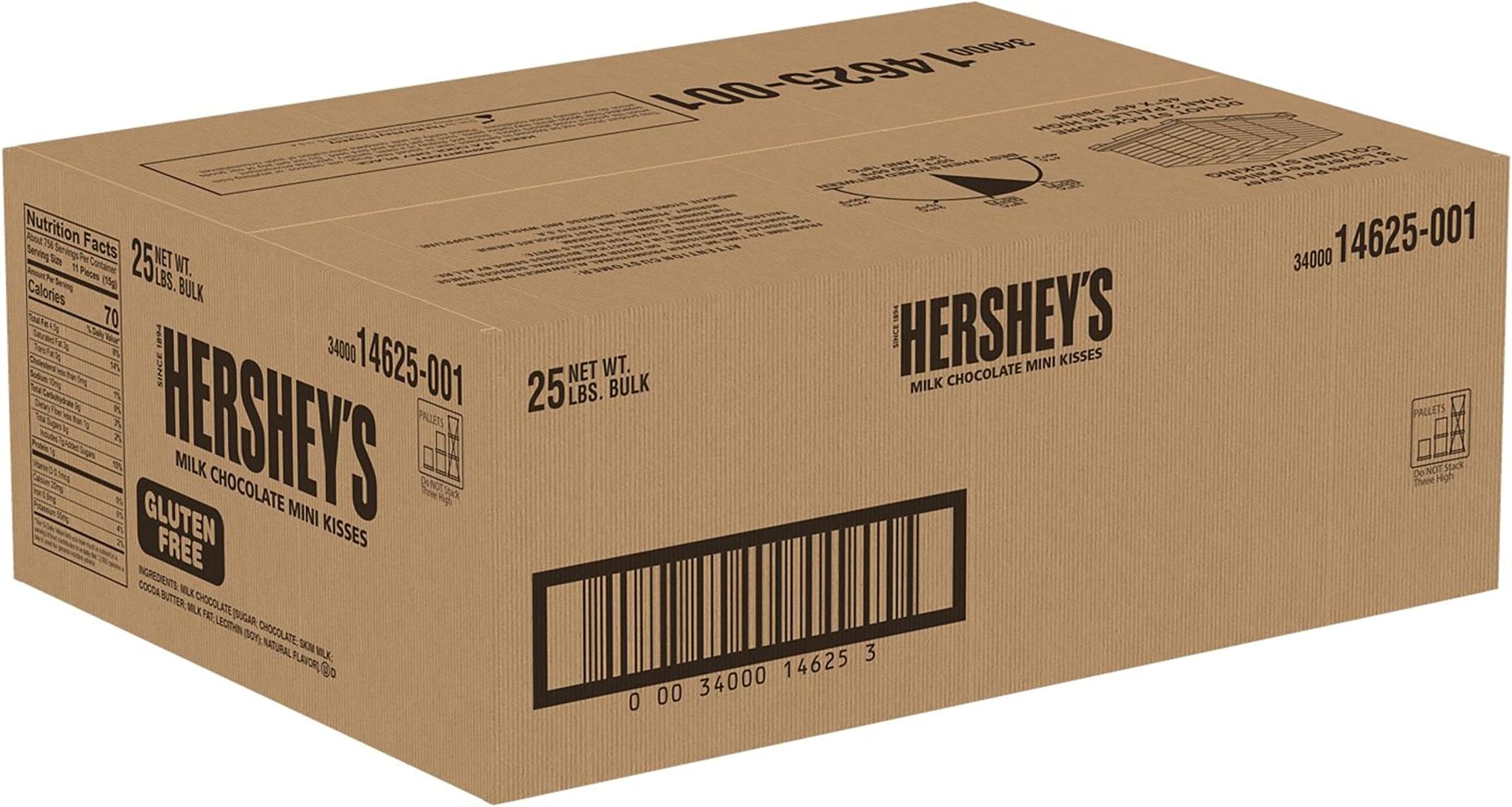 KISSES Milk Chocolate Mini Candy, Unwrapped, Gluten Free, 25 lb Bulk Box