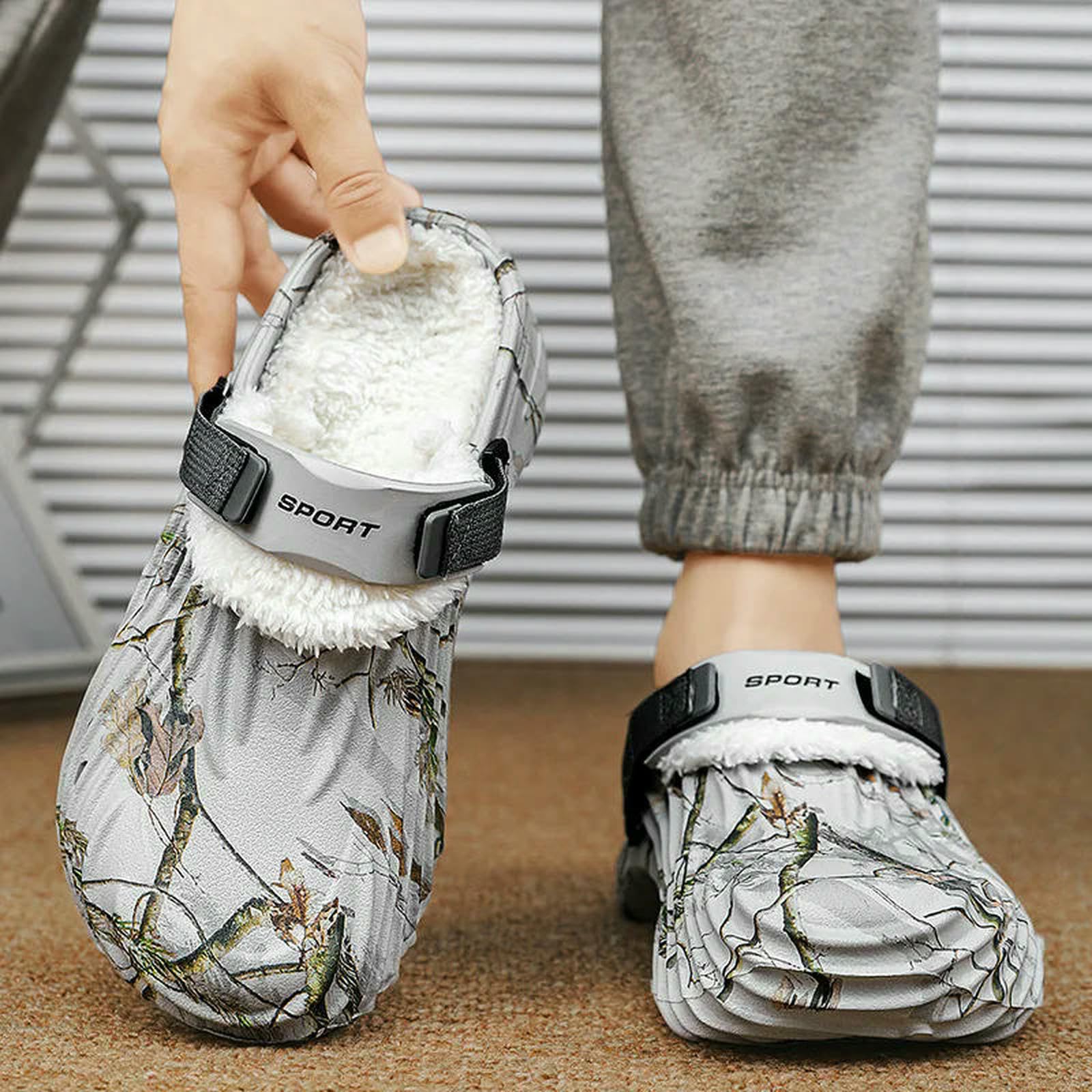 Pantofole di Cotone Caldo Rimovibili Grandi Scarpe da Giardino Perforate Eva Leggere Antiscivolo Spiaggia per L'Estate degli Uomini-grigio-45