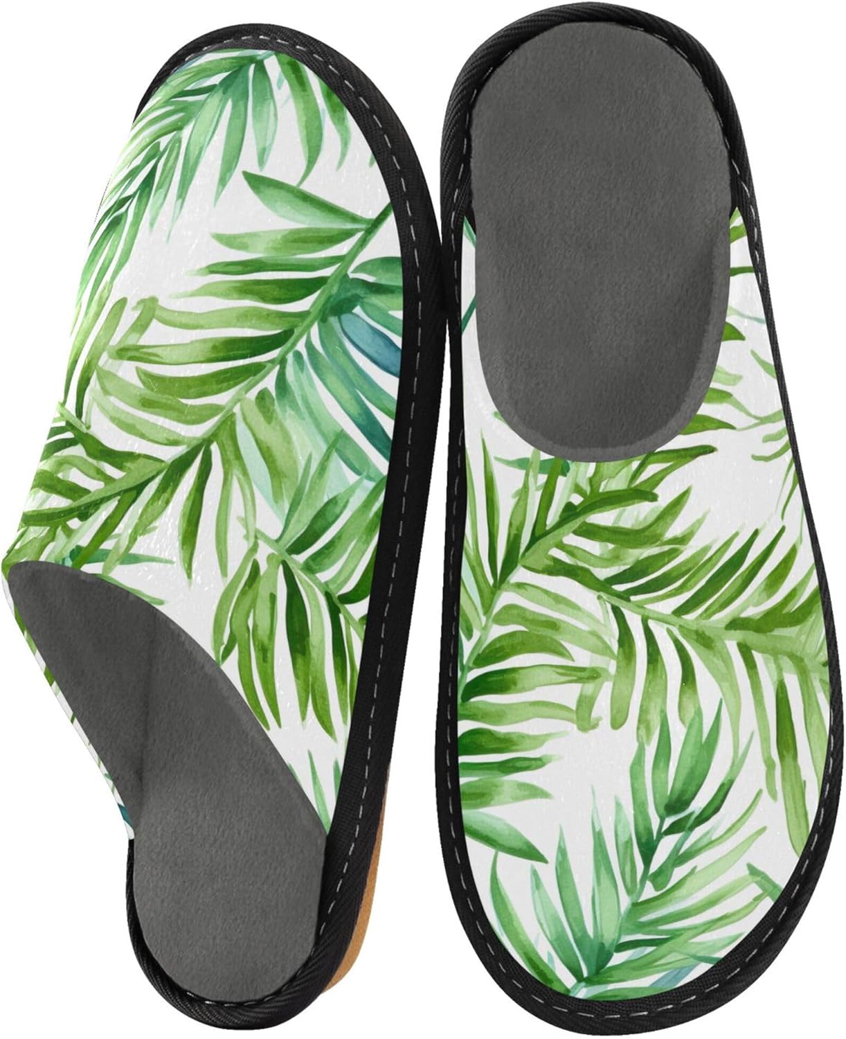 Green Leaves House Slippers – Cozy Fuzzy Slippers for Guests, Washable & Disposable, Perfect for Shoeless Home, Spa & Hotel Use A111098