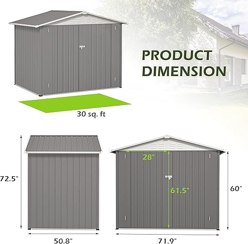 Miniatura 7 de TOLEAD Cobertizo de almacenamiento de metal para exteriores de 5 x 3 pies, casa de almacenamiento exterior con techo inclinado y puerta con