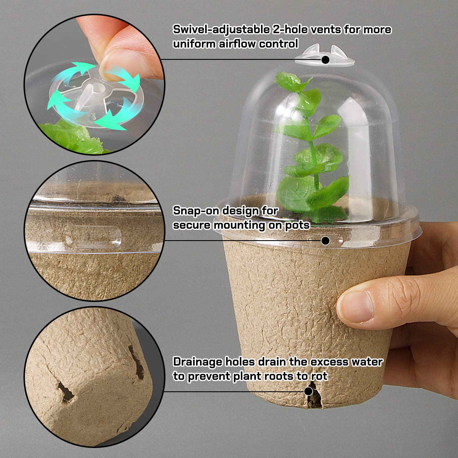 20pcs Semilleros Germinación Biodegradables Macetas Semillas para Germinación con Tapa Transparente Maceteros Biodegradables Pequeñas con Agujeros para Plantar Invernadero Huerto Jardín