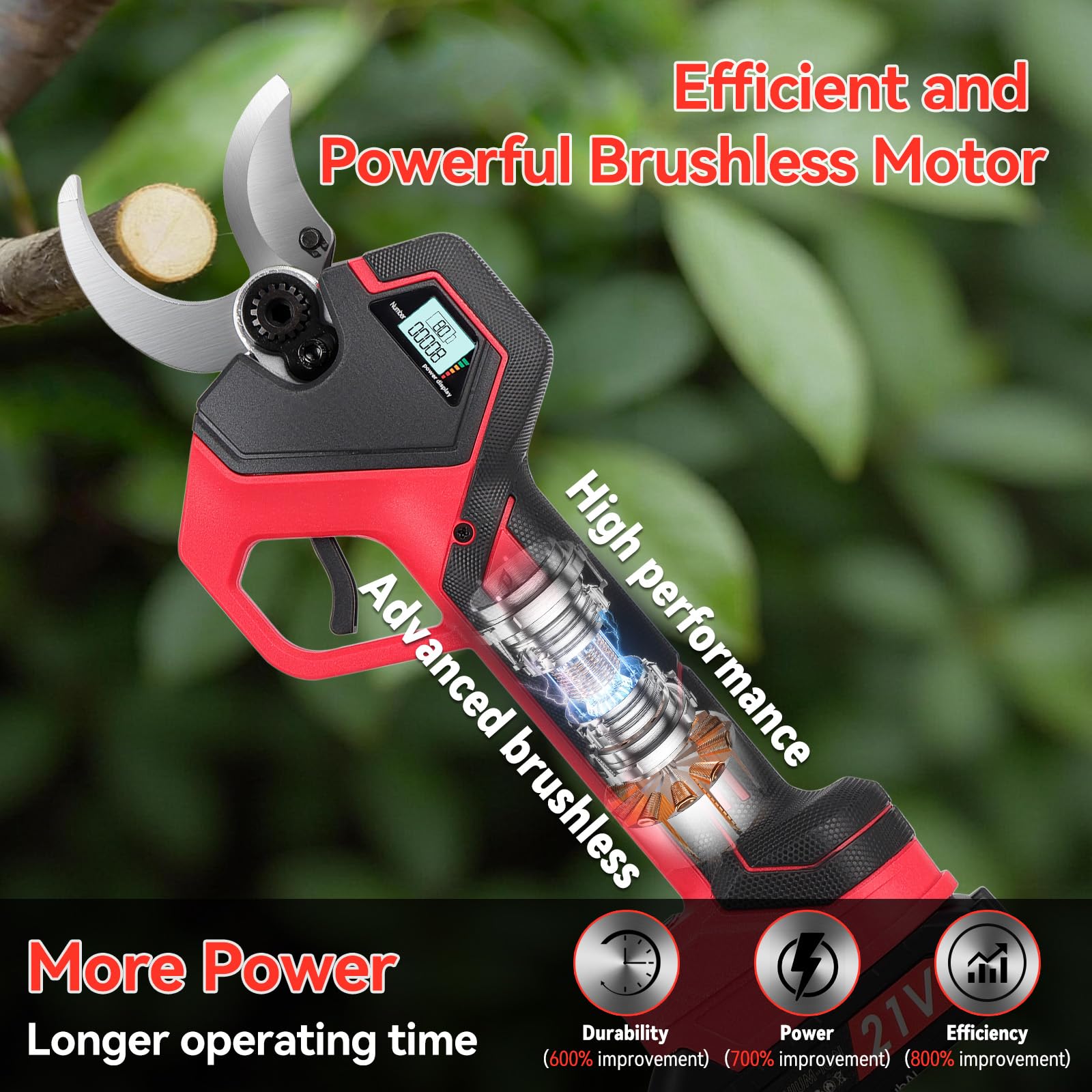 40mm Forbici Potatura a Batteria: Forbice potatura a batteria con 2 Batterie 2000mAh 21V, con Lame in Acciaio SK7 e Display LED, Cesoie a Batteria per Potatura per Potatura Giardino, Olivo, Ulivo