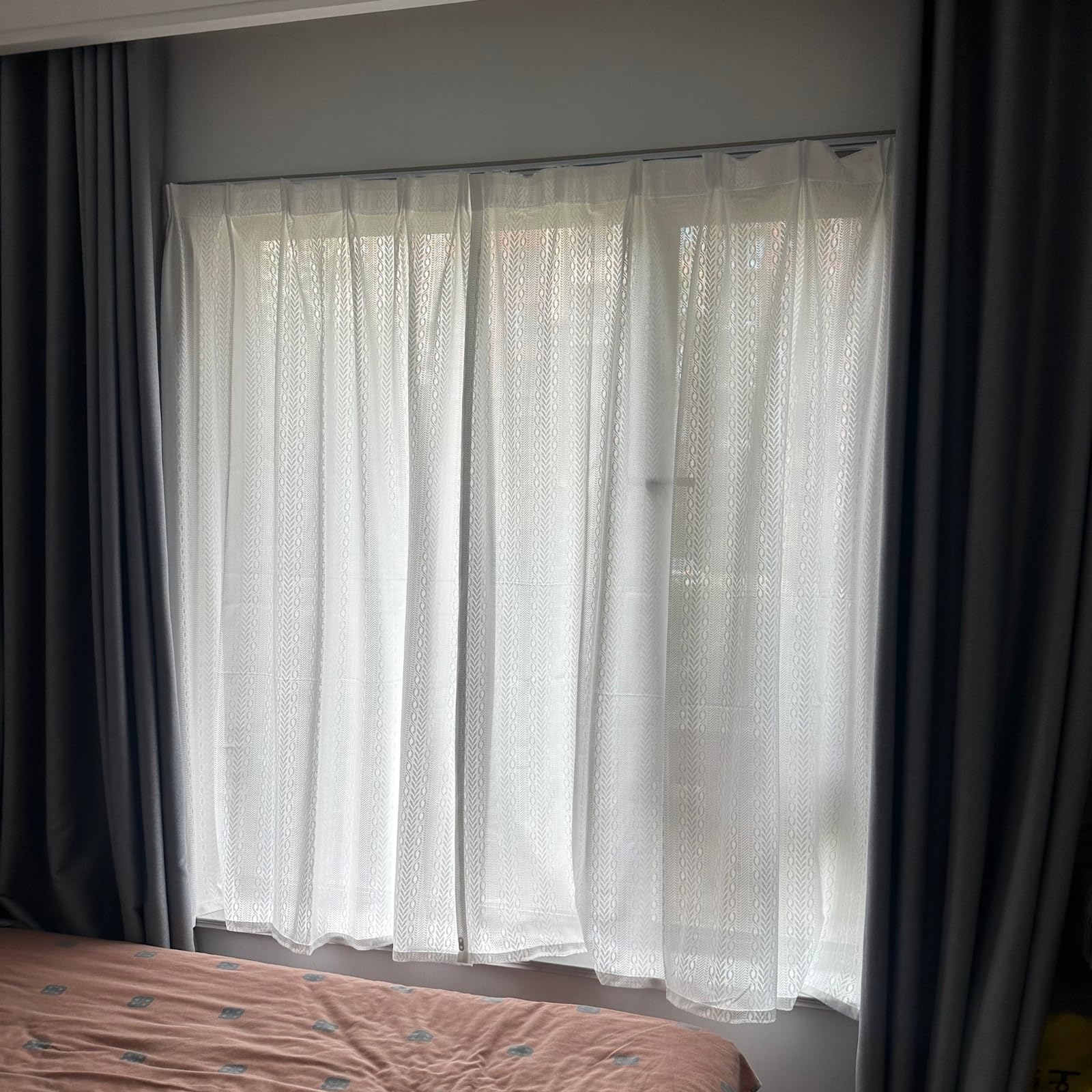 Système de rails pour rideaux de plafond, sans perçage, avec crochets, réglable de 70 à 400 cm, support adhésif pour salon, chambre à coucher, salle de bain (400 cm)