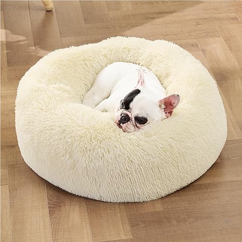 Vista 327 de Bedsure - Cama relajante para perros medianos, lavable, tipo dona, cama para gato, antideslizante, redonda, afelpada, mullida, de piel sintética