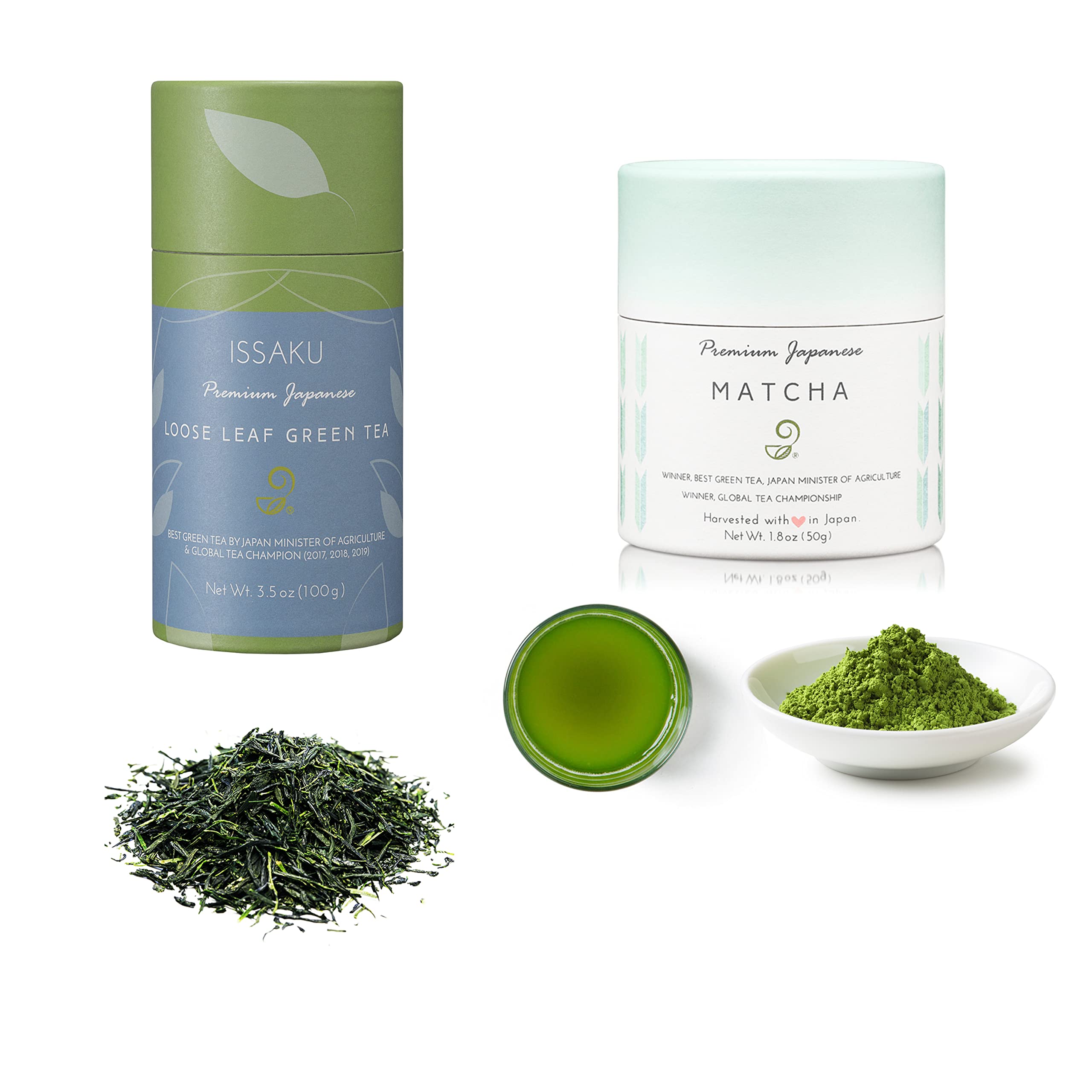 Matcha and Issaku Tea Assortment from Japanese Green Tea Co Single Origin All-Natural Japanese Tea Set Non-GMO No