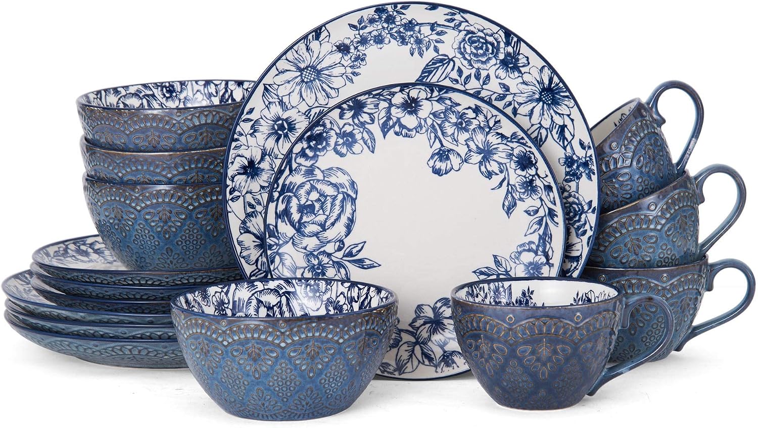 Pfaltzgraff Gabriela Blue 16-Piece Dinnerware Set, Service for 4