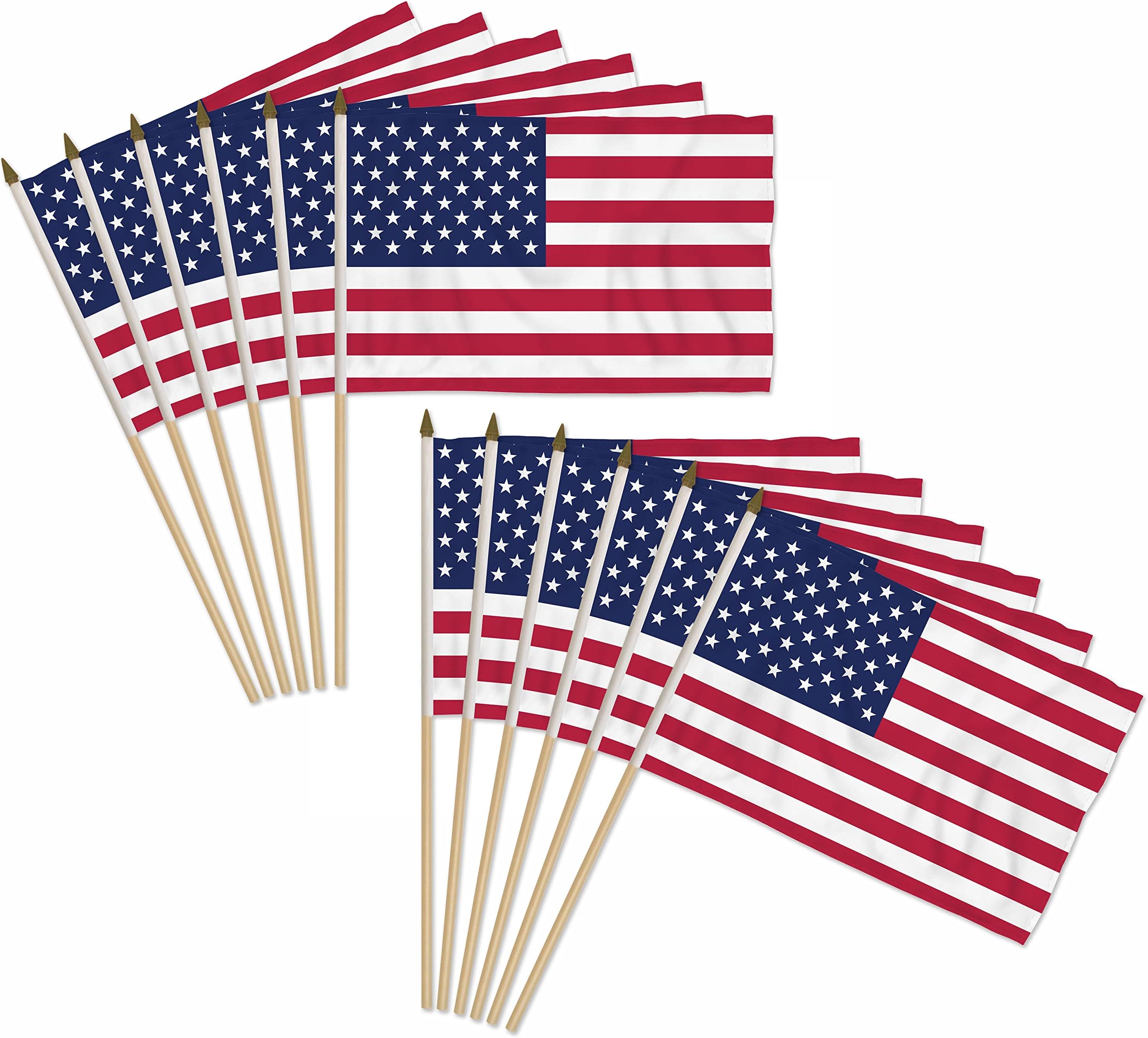 USA Stick Flags - One dozen stick flags - 12" x 18" Hand Held American Stick Flags For Parades, Events, Protests, Elections, Home Decor