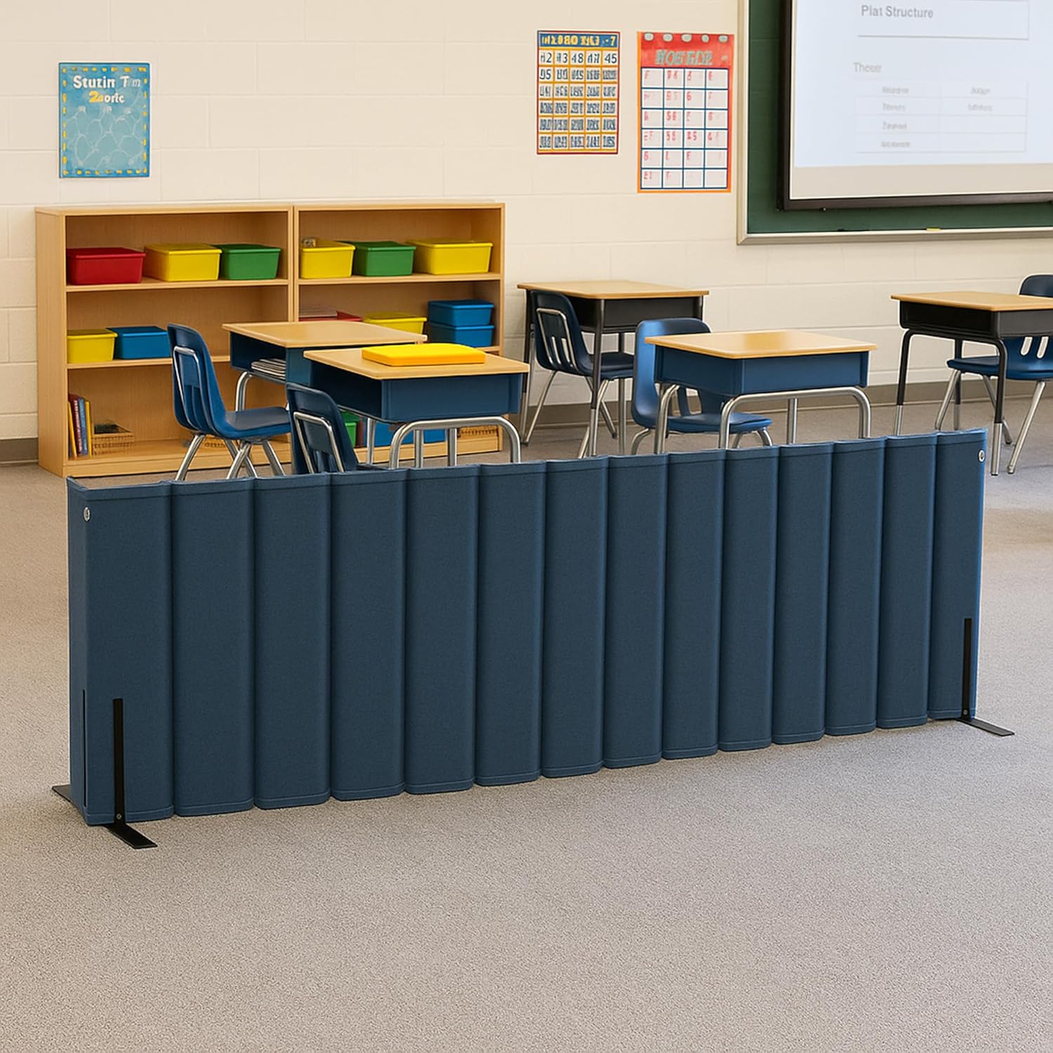 Versare VersiPanel Acoustical Partition Wall - Sound Panel Classroom Office Room Divider, Flexible Arrangement, Easy Roll-up Storage (Blue, 8' Wide x 30" Tall)