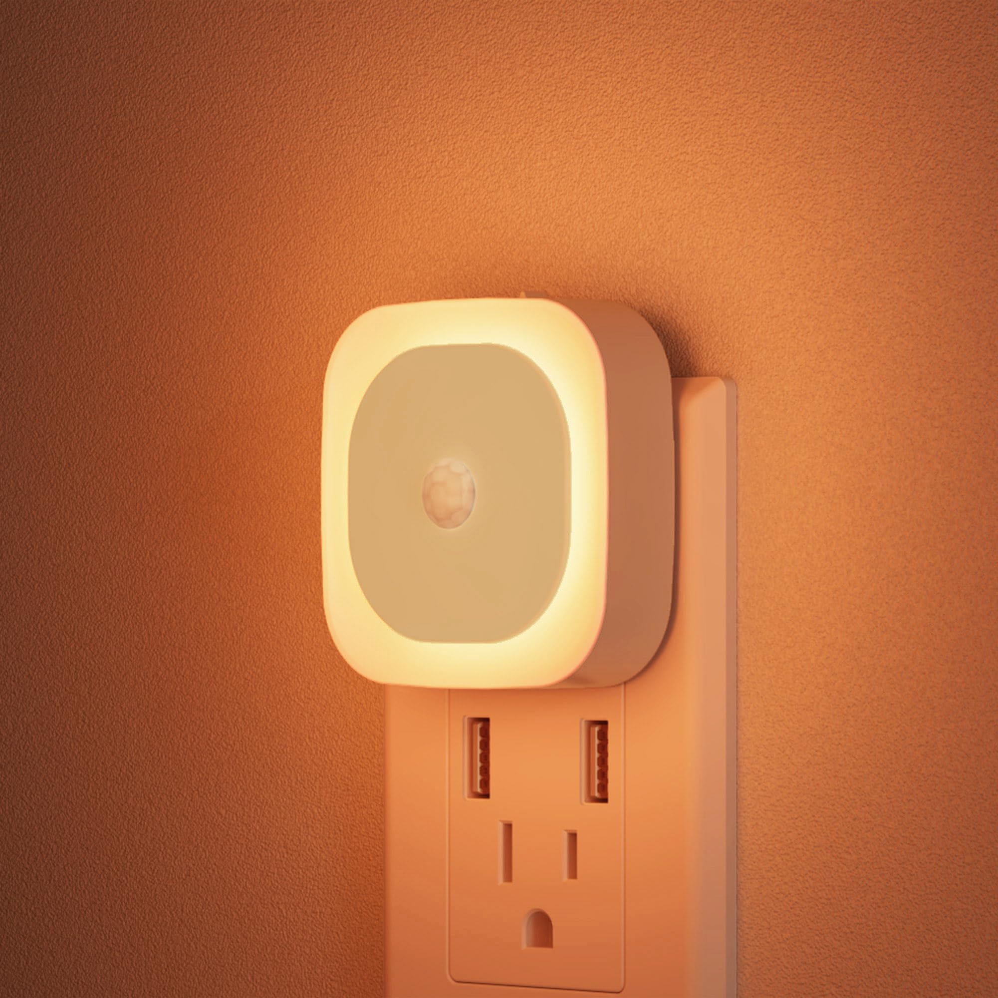 YUNLEX 2 Pack Plug in Amber Night Light with Motion Sensor & Dusk to Dawn Sensor, 3 Sensor Modes, Dimmable Night Lights Plug into Wall, Nightlight for Kids, Sleep, Bathroom, Bedroom, as Mother Gifts