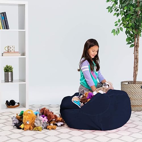 Miniatura 327 de Posh Stuffable - Sillón puff con almacenamiento para niños, contenedor de animales de peluche, organizador de juguetes de niños Lienzo Burbujas Azul