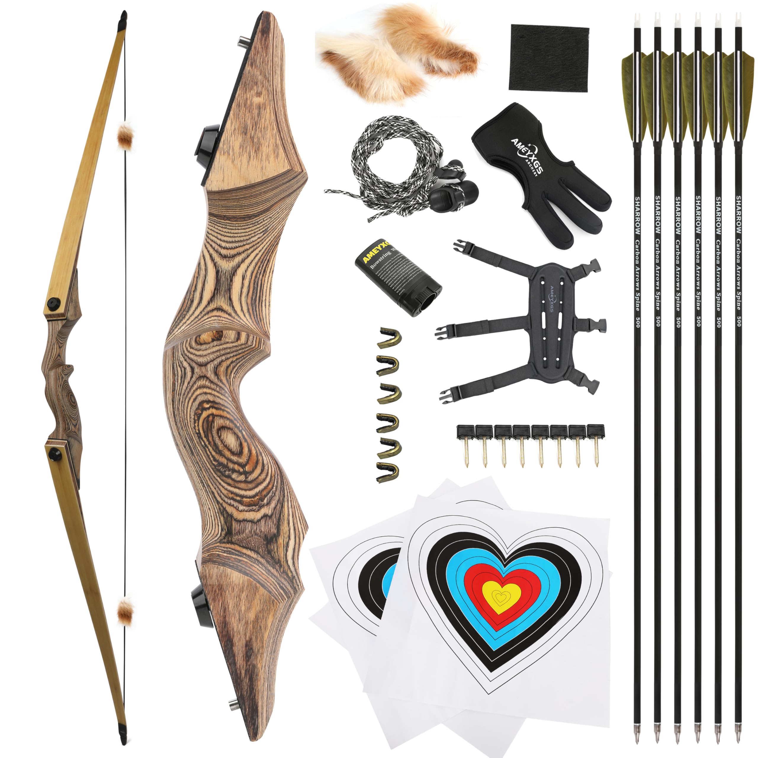 60" Black Hunter Recurve Bow Hunting Takedown Wood Longbow Archery 20-60lbs Left/Right Handed for Archery Hunting Shooting Practice (Left Hand,Wood,35 LBS)