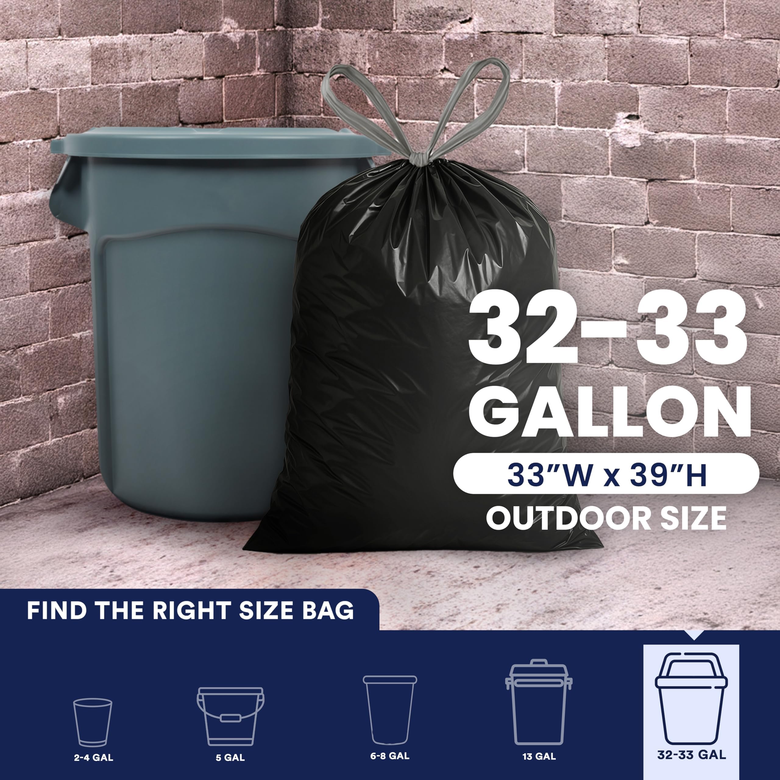 Plasticplace Worki na śmieci 32-33 galonów │ 3,2 Mil │ Wkładki do kosza na śmieci ze sznurkiem │ 84 x 99 cm, czarne, 100 sztuk