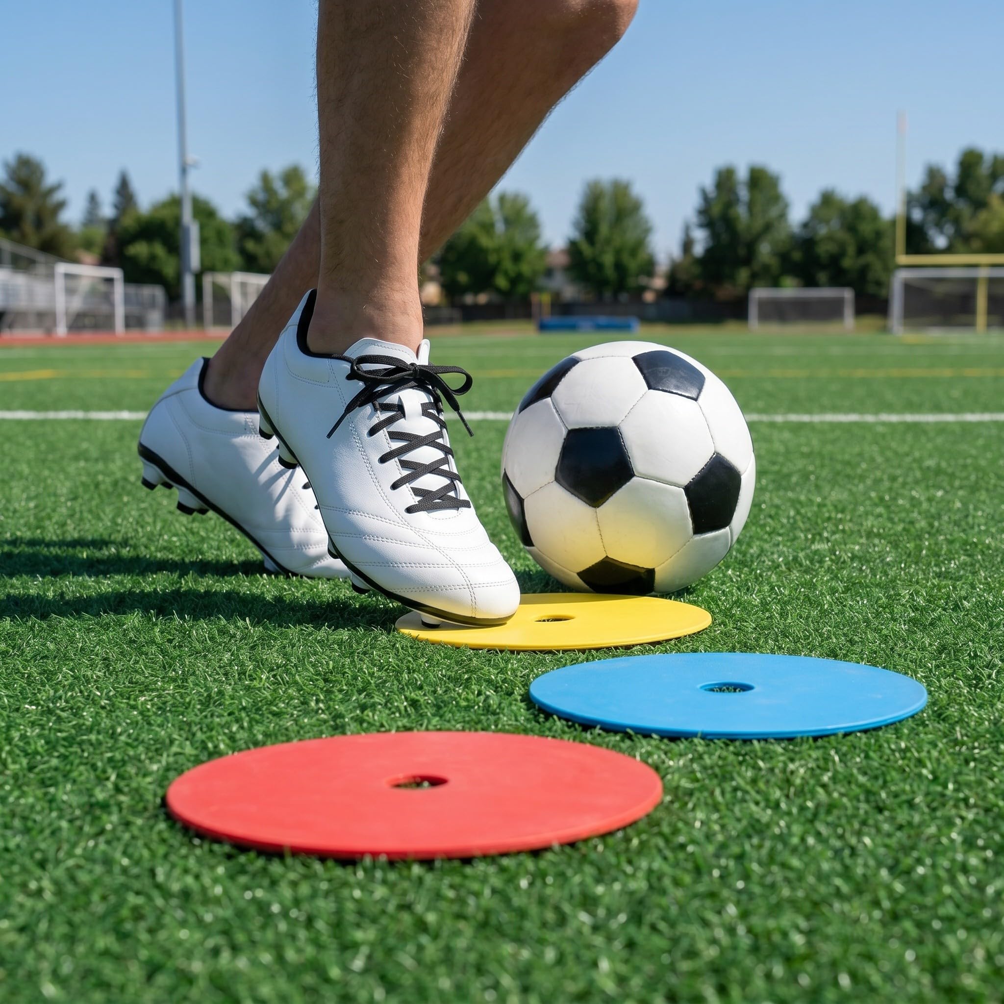 15 Conos Planos marcadores de Puntos: Conos de fútbol Antideslizantes de 6 Pulgadas con Orificios para el Suelo - marcadores de Puntos para cancha de fútbol, ​​Discos Planos, Equipo de