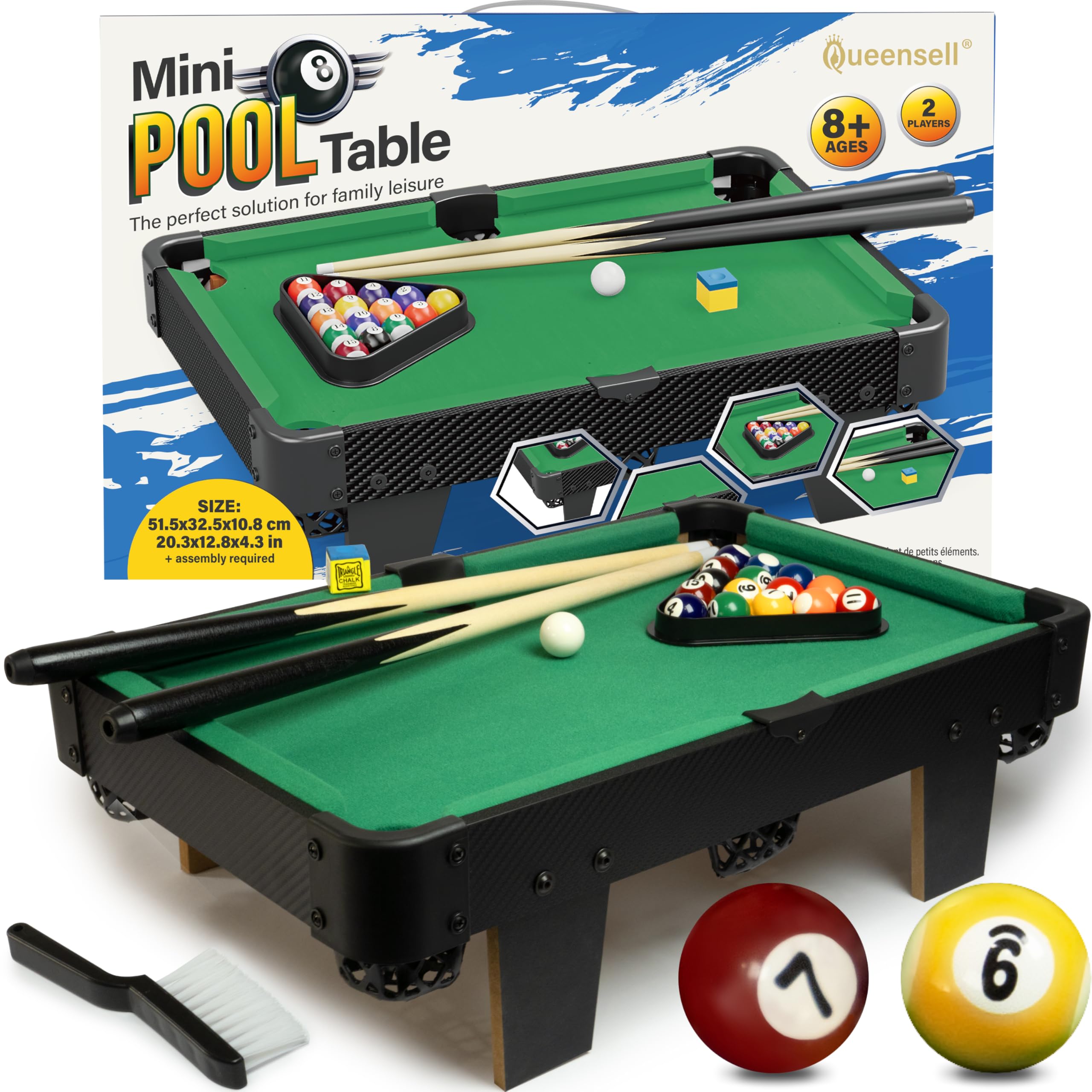 Mini Pool Table for All Family โ 20-Inch Small Pool Table, Mini Billiards Table for Family Game Nights - Simple Assembly Required