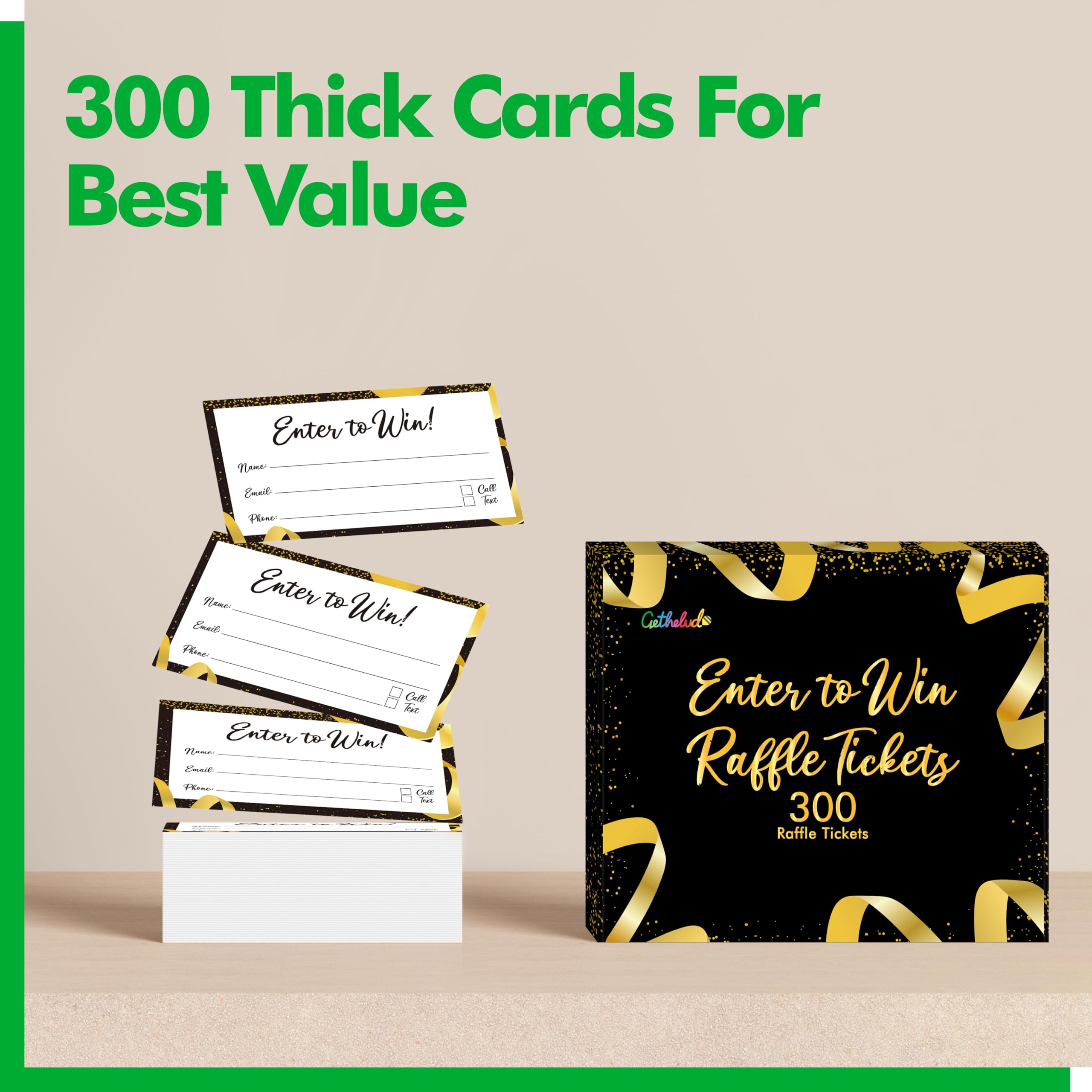 300 Billets de Tombola, Cartes de Formulaire d'Inscription avec Espace pour Nom, Adresse E-mail, Numéro de Téléphone pour Concours, Tombolas, Urnes, 50/50, Enchères (8,9 cm x 5 cm, Noir)