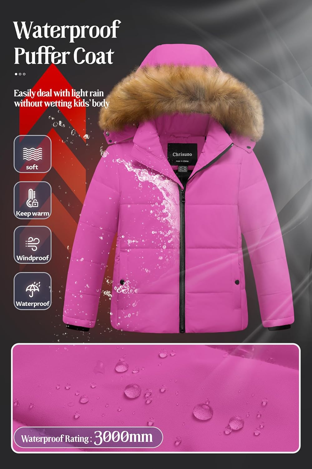 Chrisuno Girl's Water Resistant Winter Coats Warm Fleece Lined Outwear Ski Snow Jacket With Removable Hood - Image 4