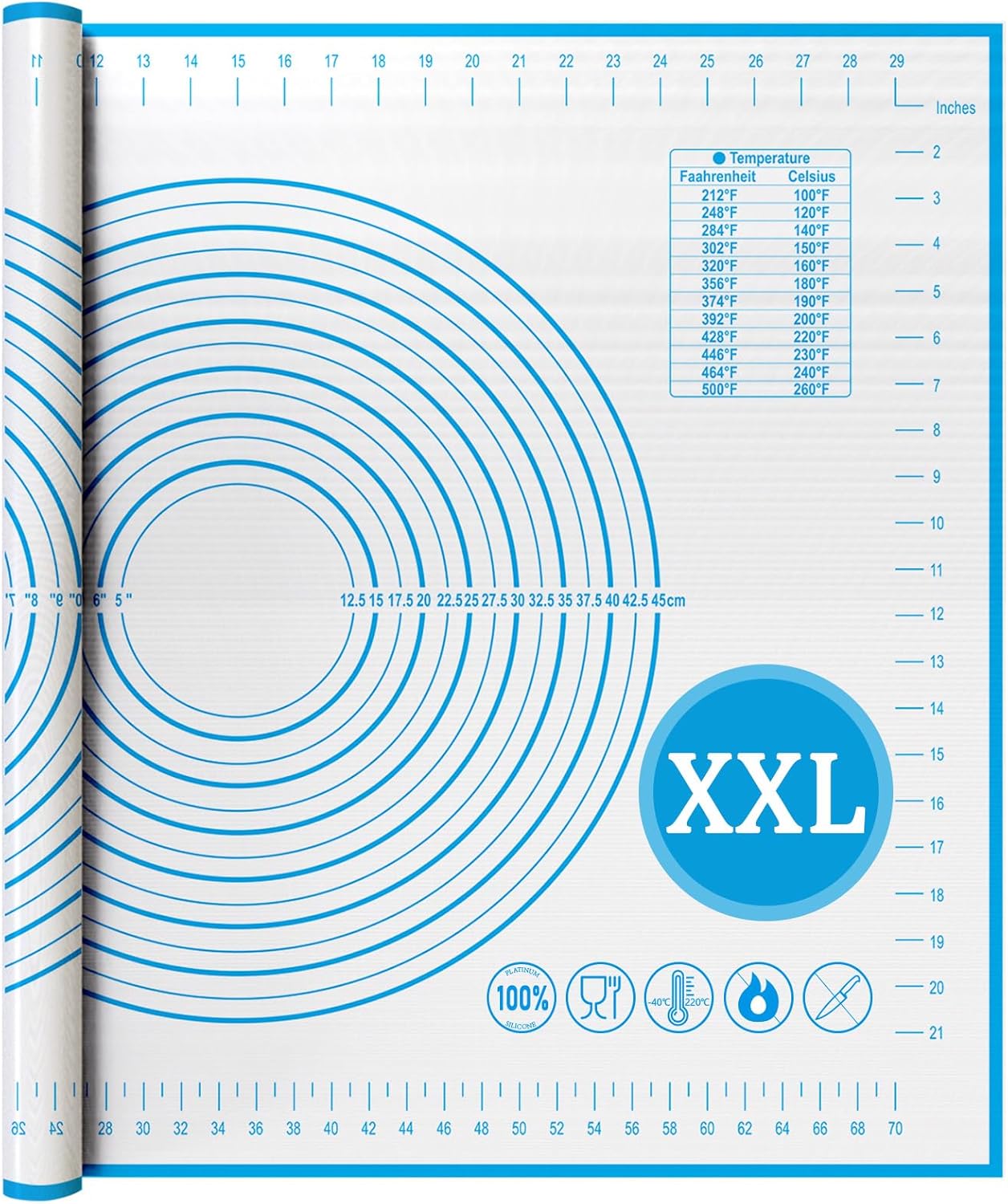 UBeesize XXL Silicone Baking Mat 23.6x31.5 Inch Non-Stick Pastry Dough Mat with Measurements - Nonslip Counter Mat for Cookies Macarons Bread Pie Crust