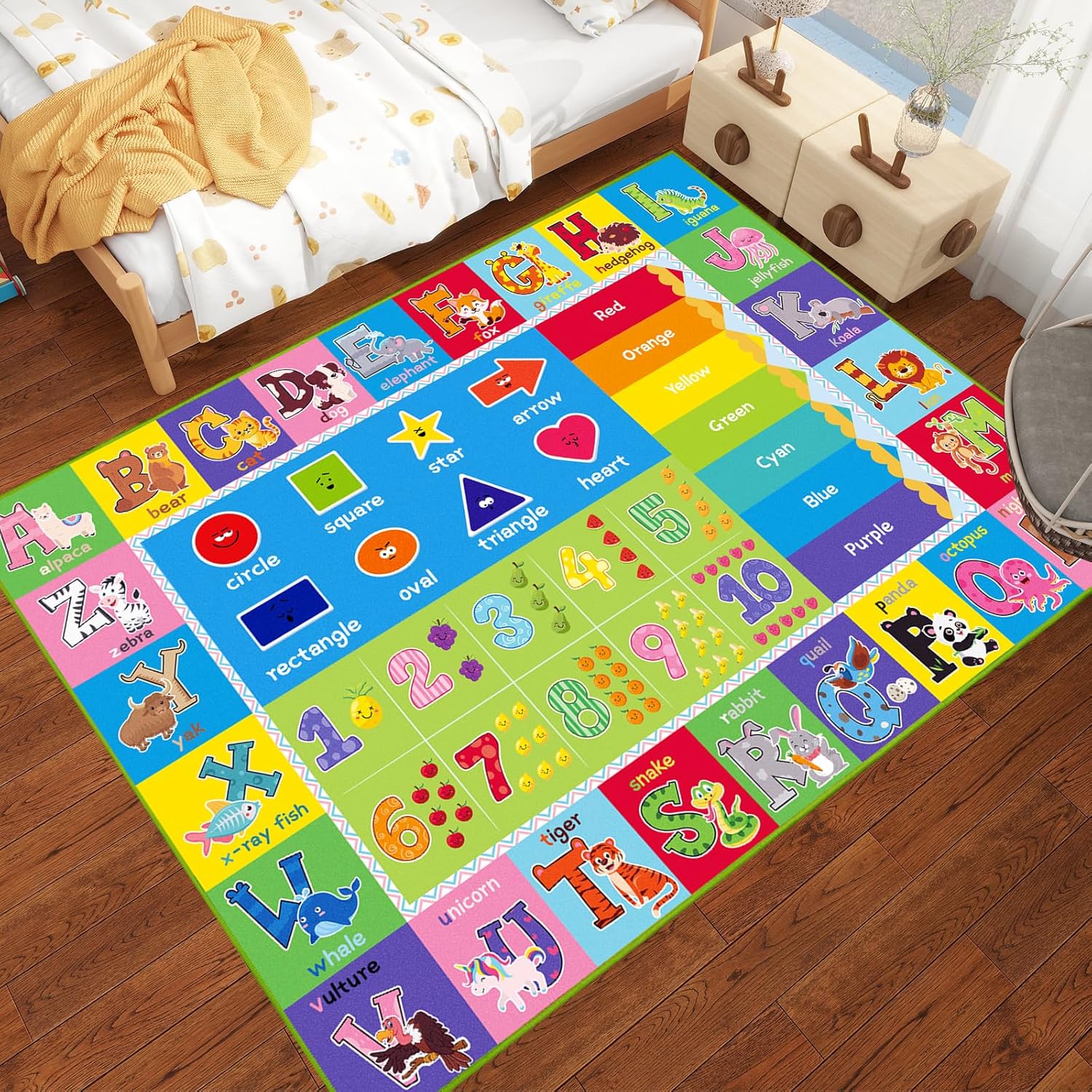 Kids Rug for Playroom, ABC Carpet Educational Play Mat for Kids, Preschool Rugs ABC Numbers Animals Learning Carpet for Playroom Classroom Bedroom, Toddler Rug Play Mat (Green, 59X39.4 INCH)