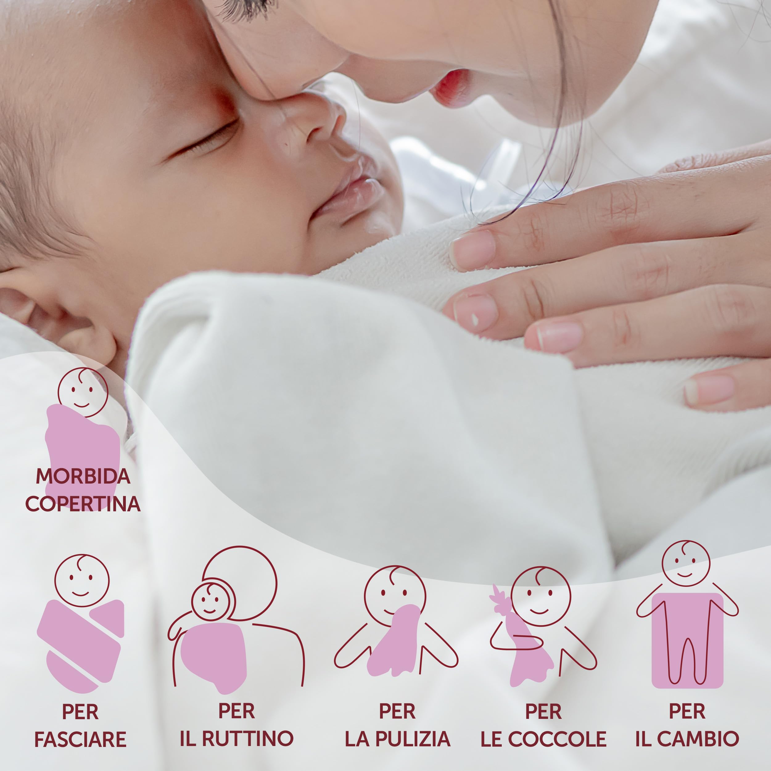 Teli in Mussola Neonato 80x80 cm 4 Pezzi Cotone 100% OekoTex Standard 100 Rosa Cipria