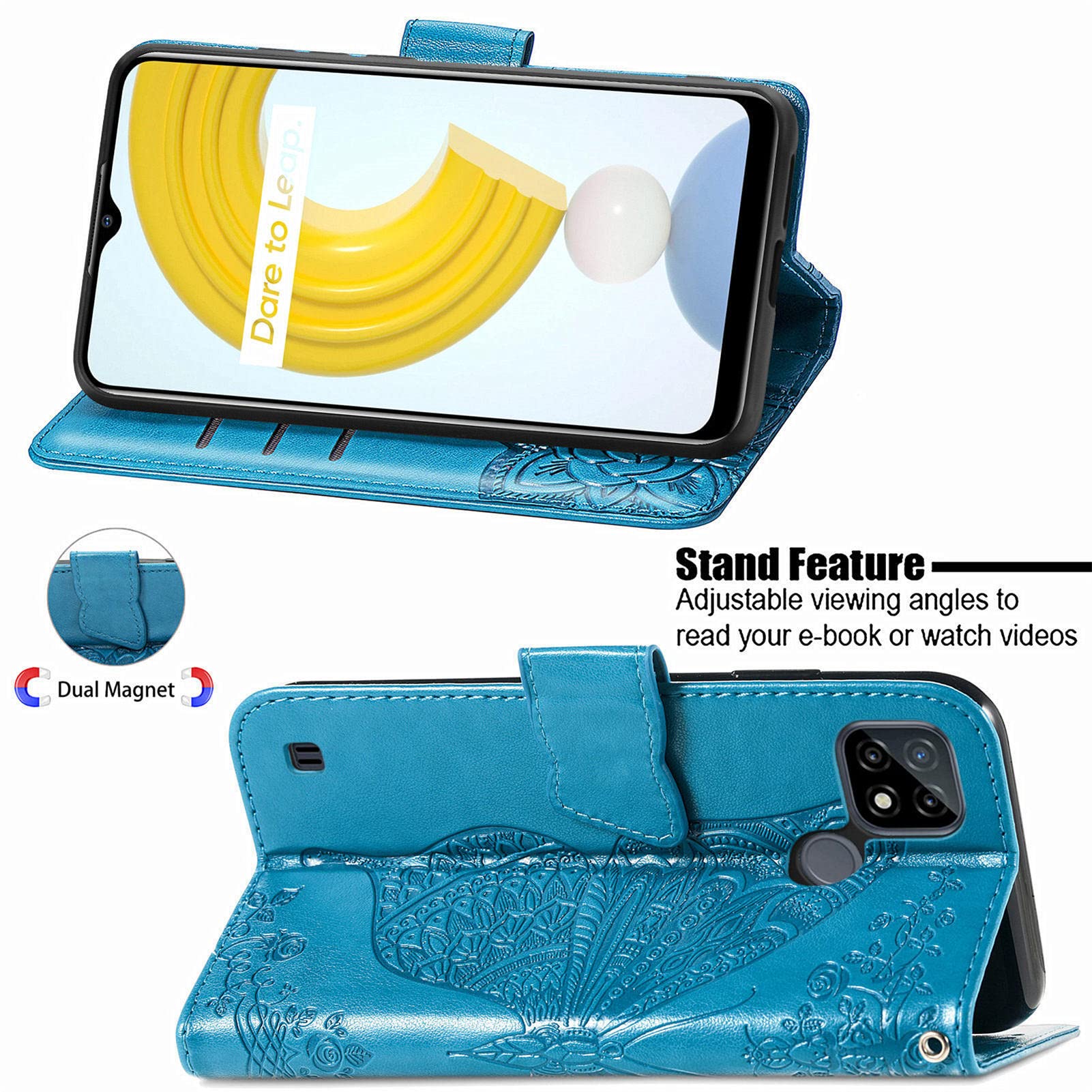 EASSGU Custodia per Realme C21Y / Realme C25Y (6.5 Inches) Flip Folio Cover Magnetica per Telefono in Pelle con 3 Slot per Schede 1 Portafoglio, Case - Viola Chiaro