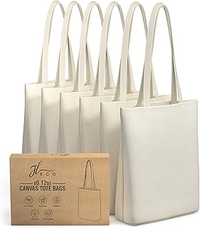 JL ECO Blank Heavy Duty Canvas Tote Bags with Inner Pocket and 28" Long Handles