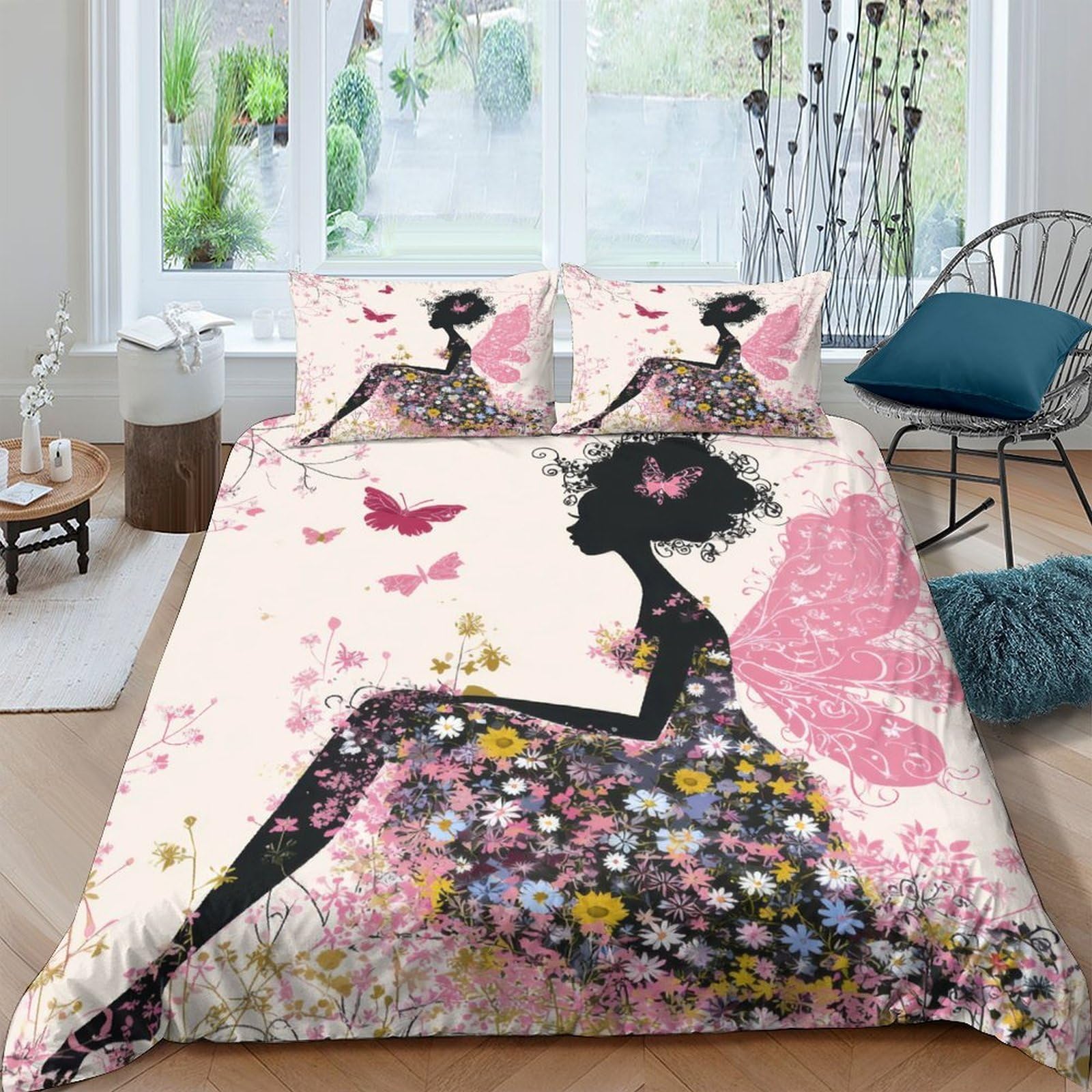 Ctjqhvkz Style-7 3D Printed Fairy Silhouette Fitted Sheet Microfiber Pink Butterfly Mattress Cover Anti-Slip Machine Washable For Bedroom Guest Room Decor Single（135X200cm）