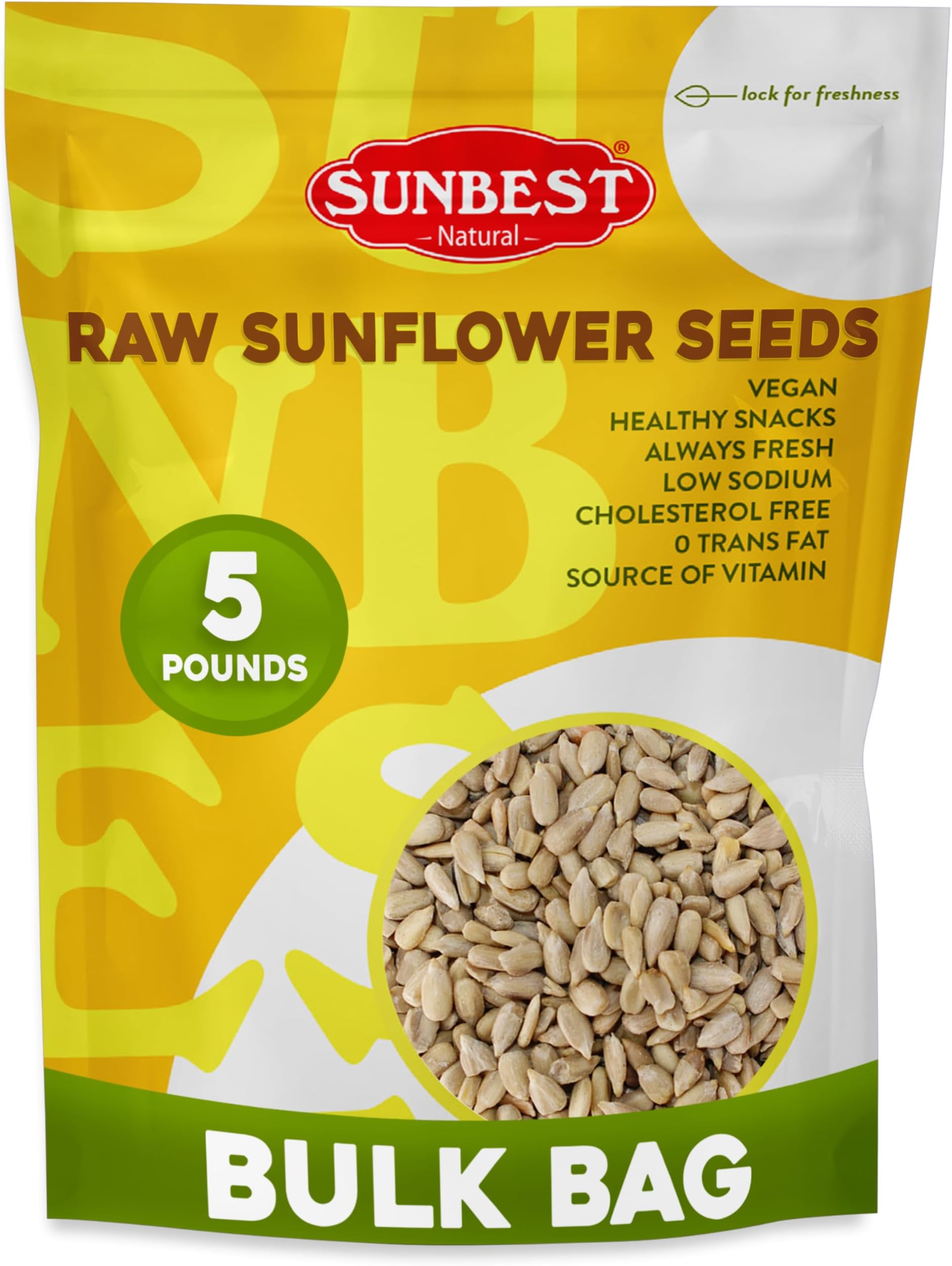 - Sunbest Natural Raw Sunflower Seeds, 5 lbs – Unsalted & No Shell – Bulk Sunflower Seed Kernels to Eat – For Snacking, Baking & Topping – Road Trip, After School Snack for Kids & Adults – Kosher (80 oz)