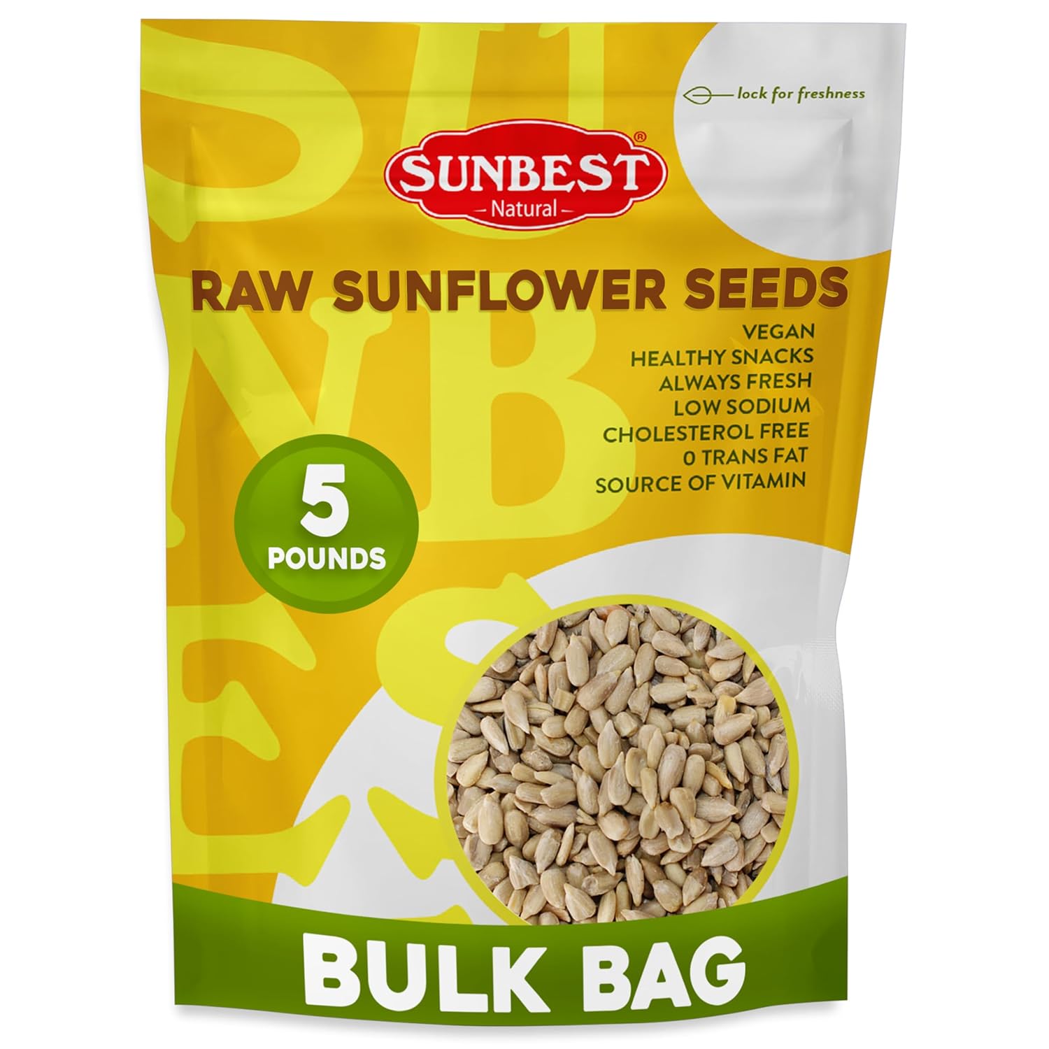 Sunbest Natural Raw Sunflower Seeds, 5 lbs – Unsalted & No Shell – Bulk Sunflower Seed Kernels to Eat – For Snacking, Baking & Topping – Road Trip, After School Snack for Kids & Adults – Kosher (80 oz)