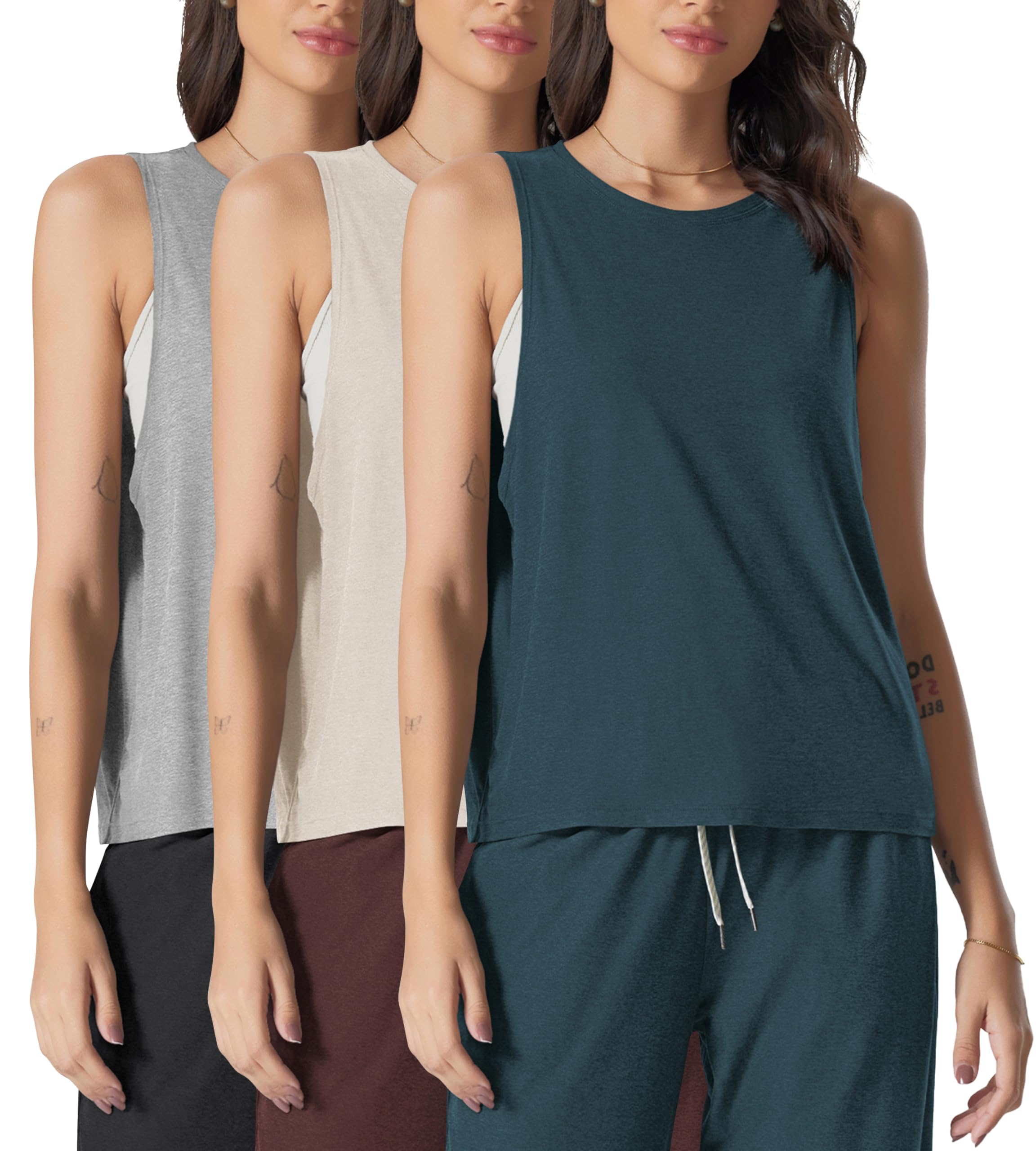 ODODOS 3-Pack Loose Tank Tops for Women Sleeveless Gym Athletic Workout Tops