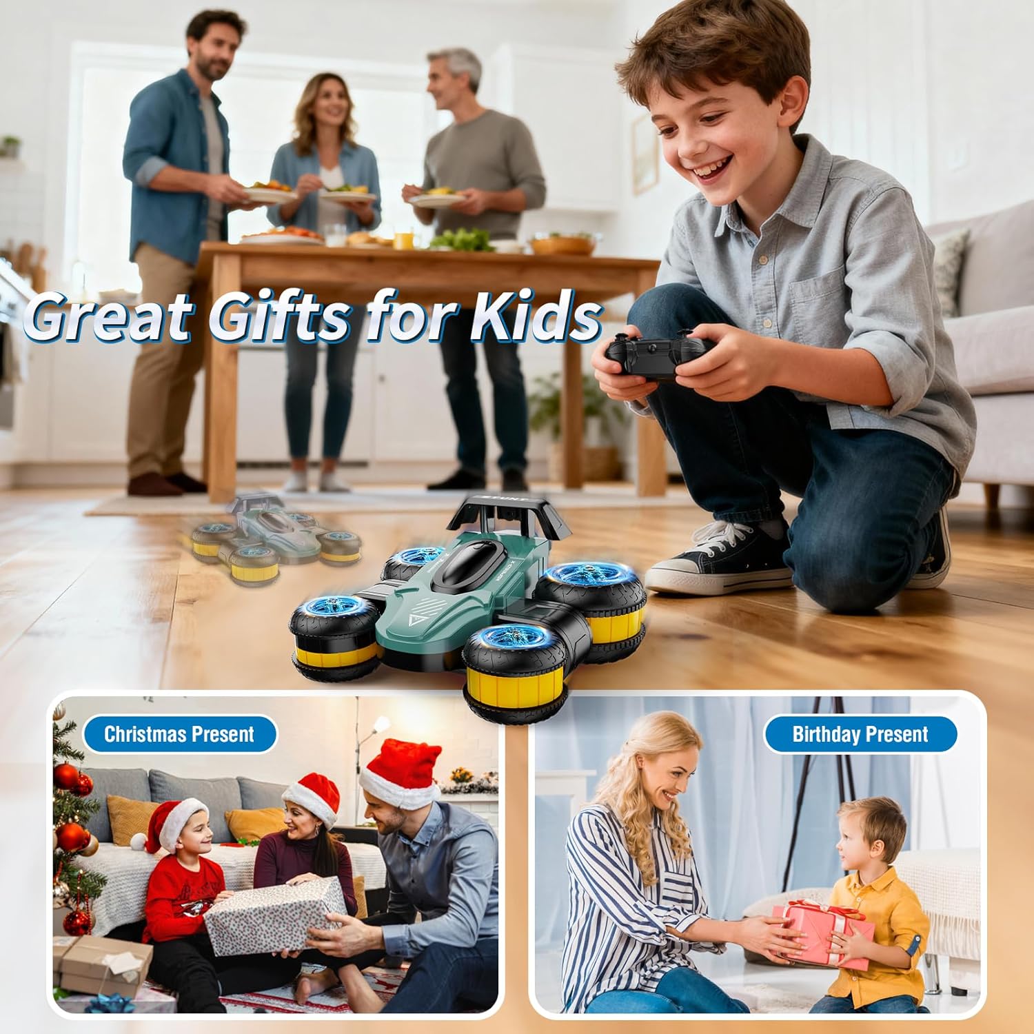 Remote Control Car RC Stunt Cars Toy Gifts - High-Speed Drift 360 Flips Four-Sided Driving Rotating Twist 4WD Offroad Vehicle for Kids Boy Girl Birthday Presents Ages 5 6 7 9 10 11 12 Years Old Green - Image 6