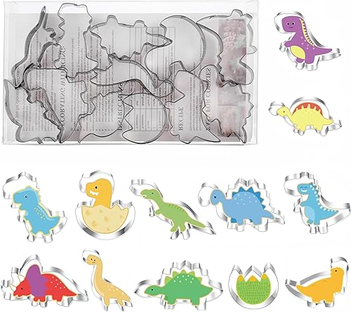 Miniatura 6 de Nuevo juego de cortadores de galletas de dinosaurio, tamaños mini pequeños, 12 piezas moldes de galletas para niños, moldes de galletas para