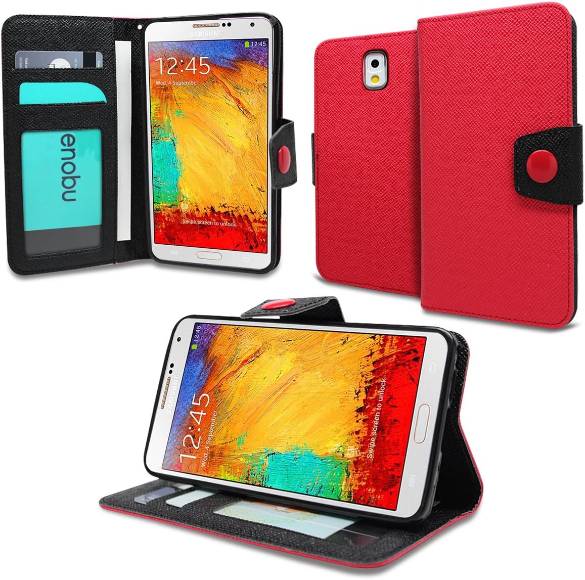 Enobu Wallet Flip Stand Case for Samsung Galaxy Note 4 - Red