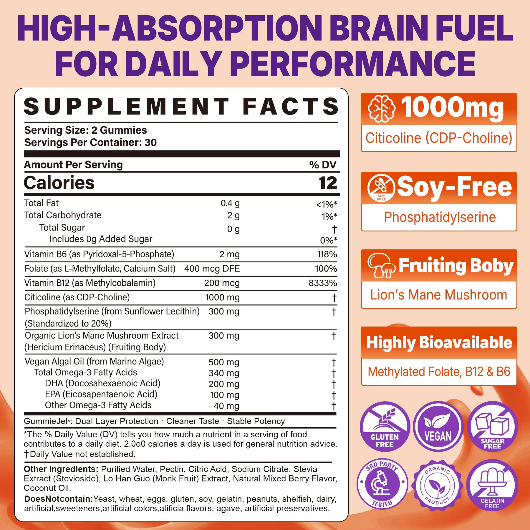 NEVISS Citicoline 1000mg & Phosphatidylserine 300mg, CDP Choline Gummies — Amazon image 2