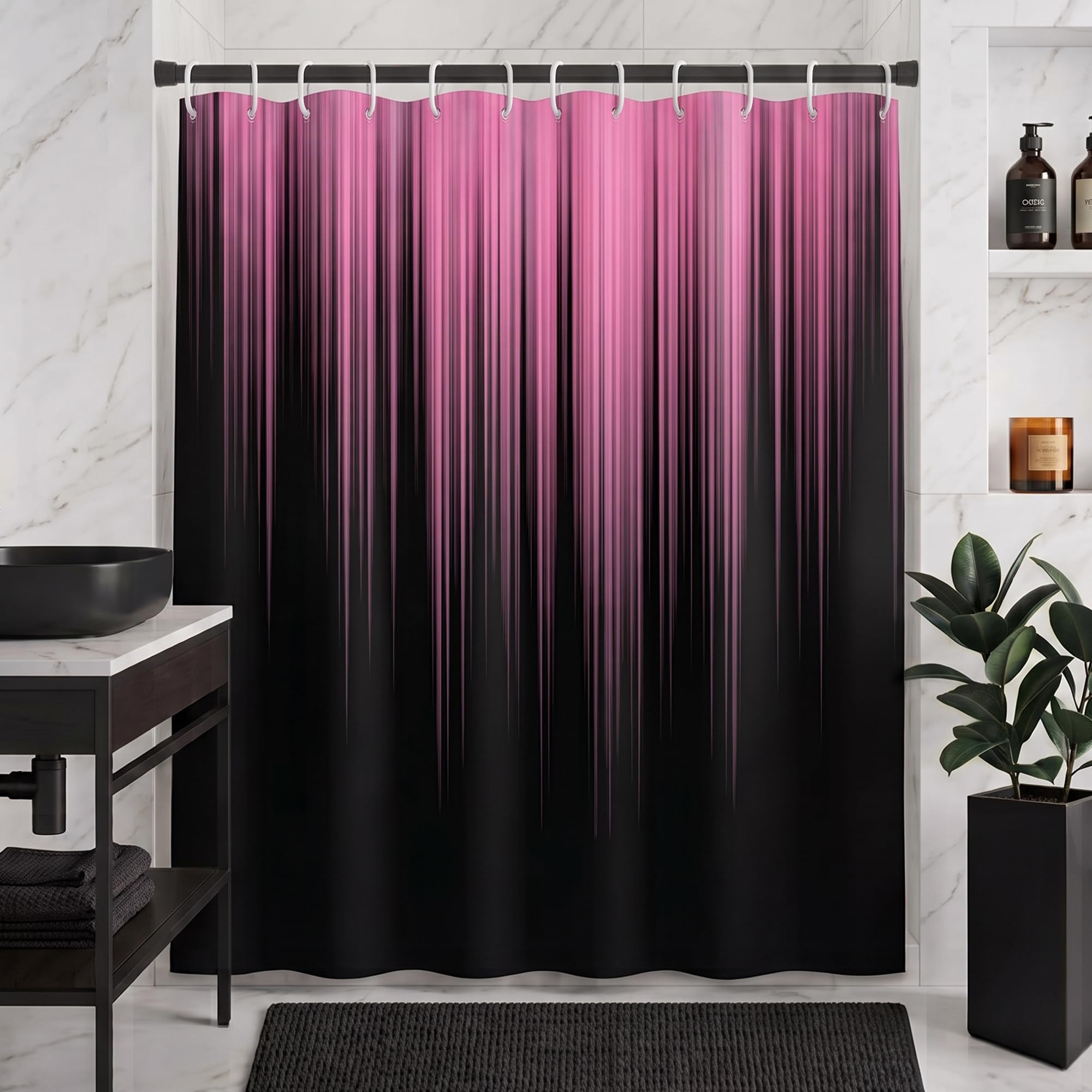 AAtter Pink and Black Shower Curtain, Modern Ombre, 60x72 Inch, 12 Hooks