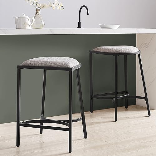 Miniatura 2 de Crosley Furniture Ellery - Juego de 2 taburetes de bar tapizados con altura de mostrador, grisnegro mate