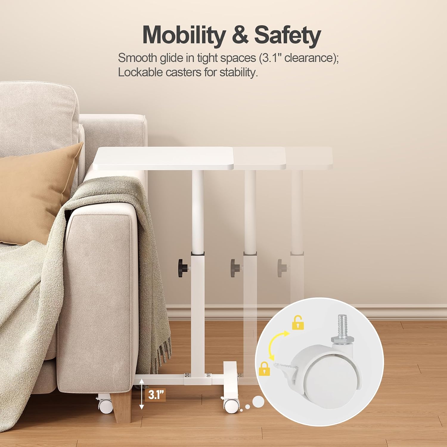 TUTOTAK C Table End Table Adjustable Height, TV Tray Table for Small Spaces