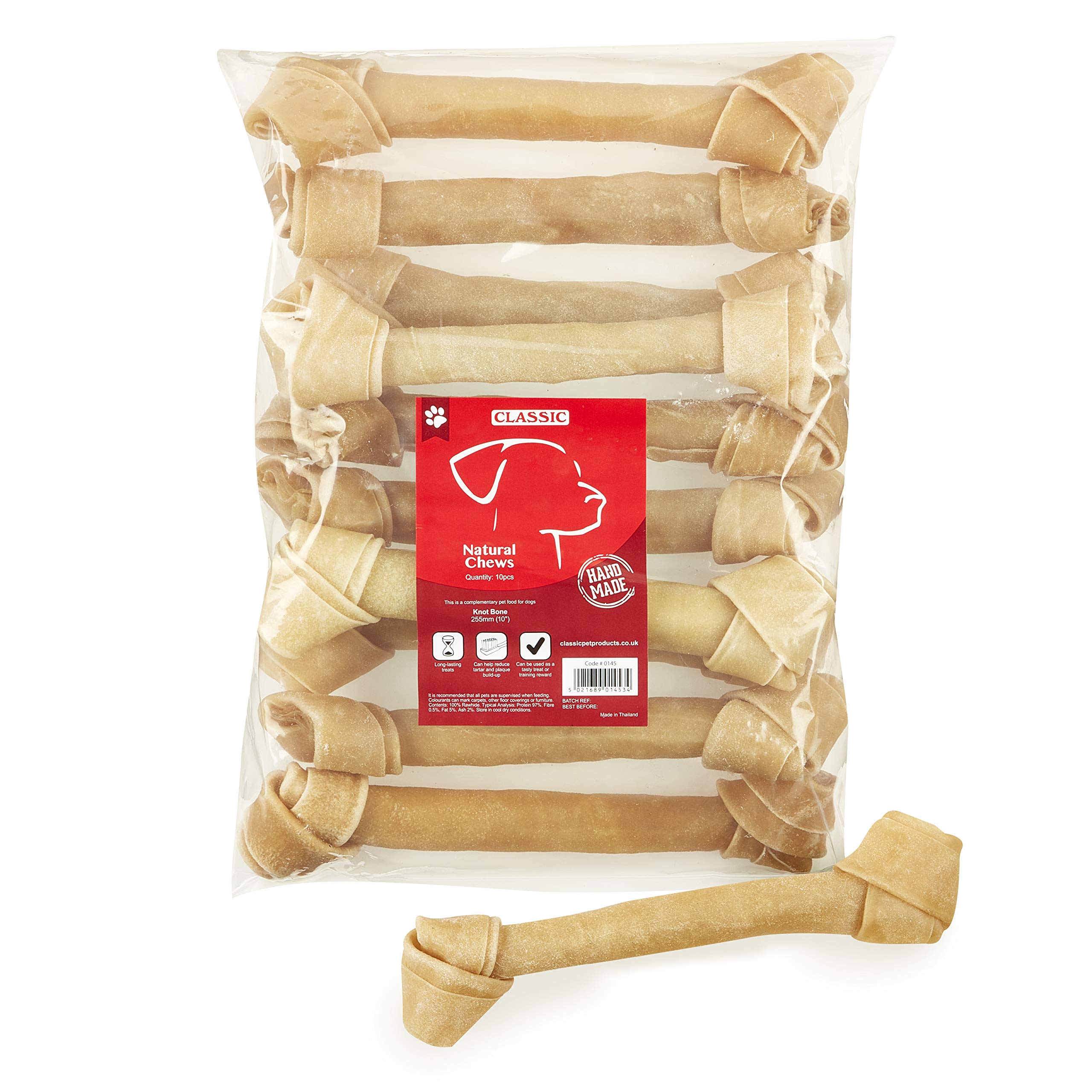 Classic Pet Products Rawhide Knot Bone, 255 mm/ 10-inch (10 pieces)