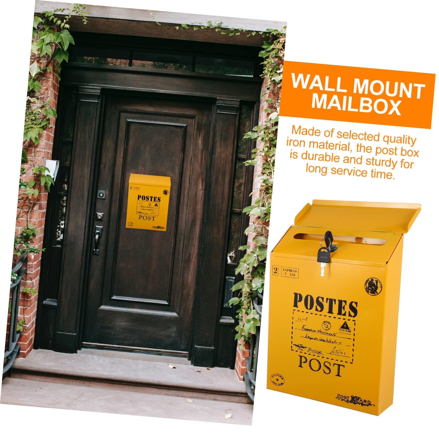 PartyKindom Boîte Aux Lettres Vintage Murale Verrouillable, Boîte Courrier Sécurisée pour Maison Ou Jardin