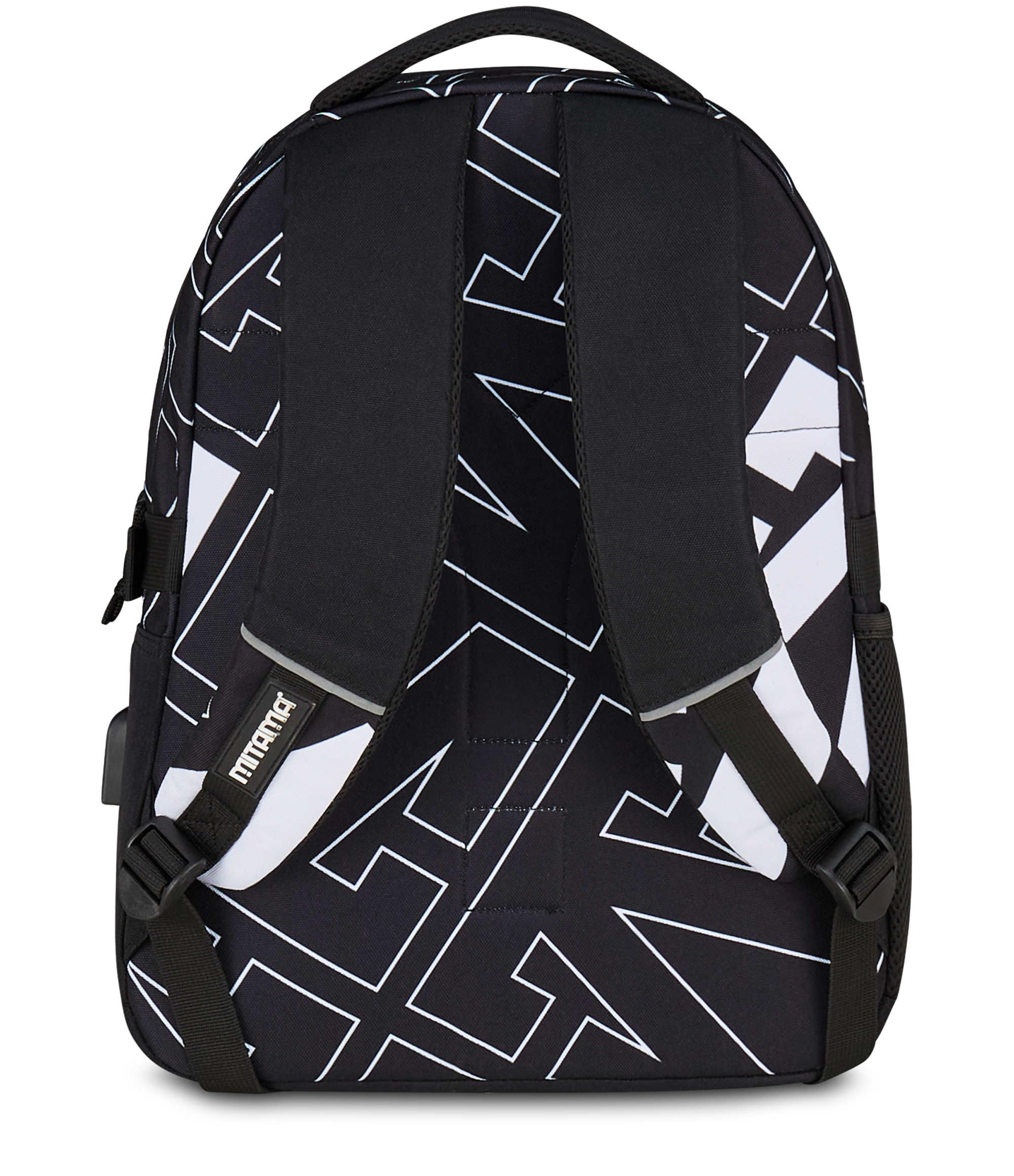 Mitama Zaino Scuola #BDBF LEGACY, Nero, Zaino Triplo Scomparto, Tasca Porta Borraccia, Porta USB Integrata, Larghezza Regolabile, Zaino Scuola Media e Superiore, Ragazzo