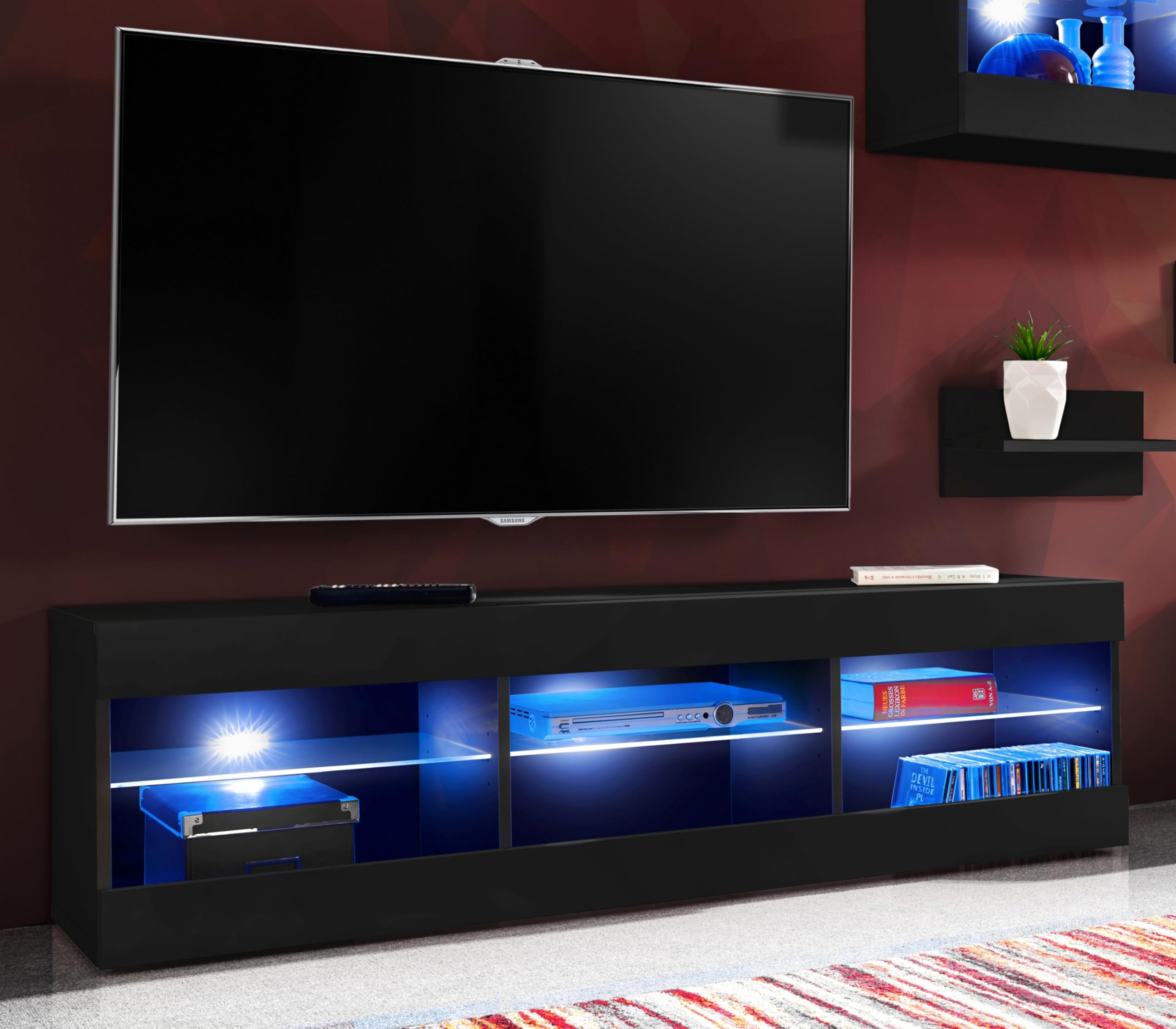 Komodee Wohnwand TV Tivoli Medio A1 Schwarz/Schwarz 245x159x35 cm