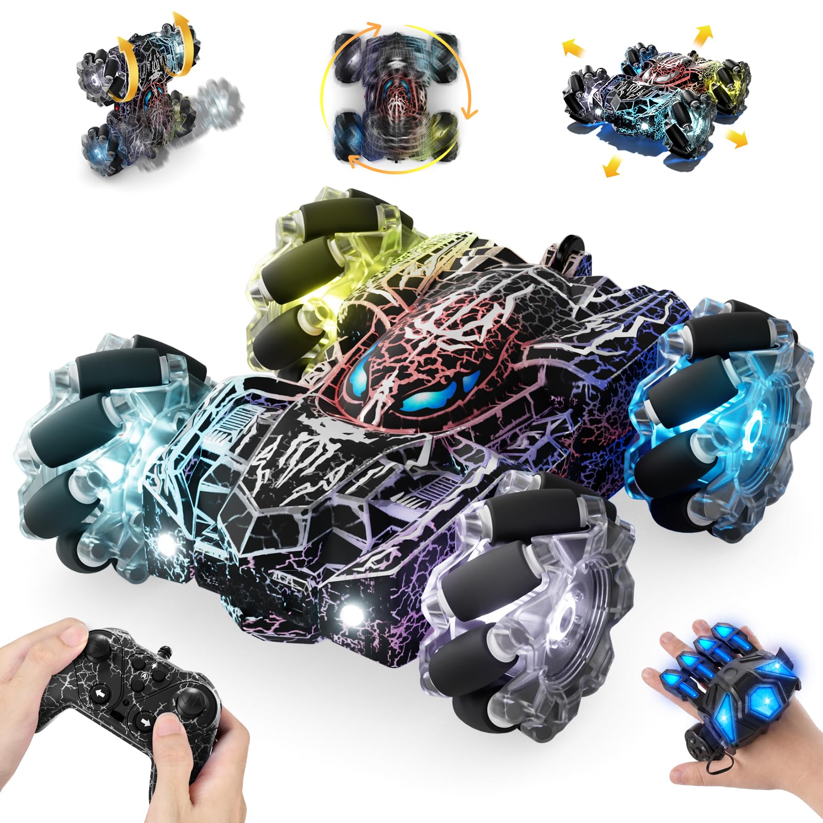 SOGAWEBB Spider Gesture Sensing Remote Control Car, Double Sided RC Cars with Full-body Light, 2.4GHz Hand Controlled Rechargeable RC Stunt Car Spider Toys for Boys 4 5 6 7 8 9 10 11 12 (Black) — image 1