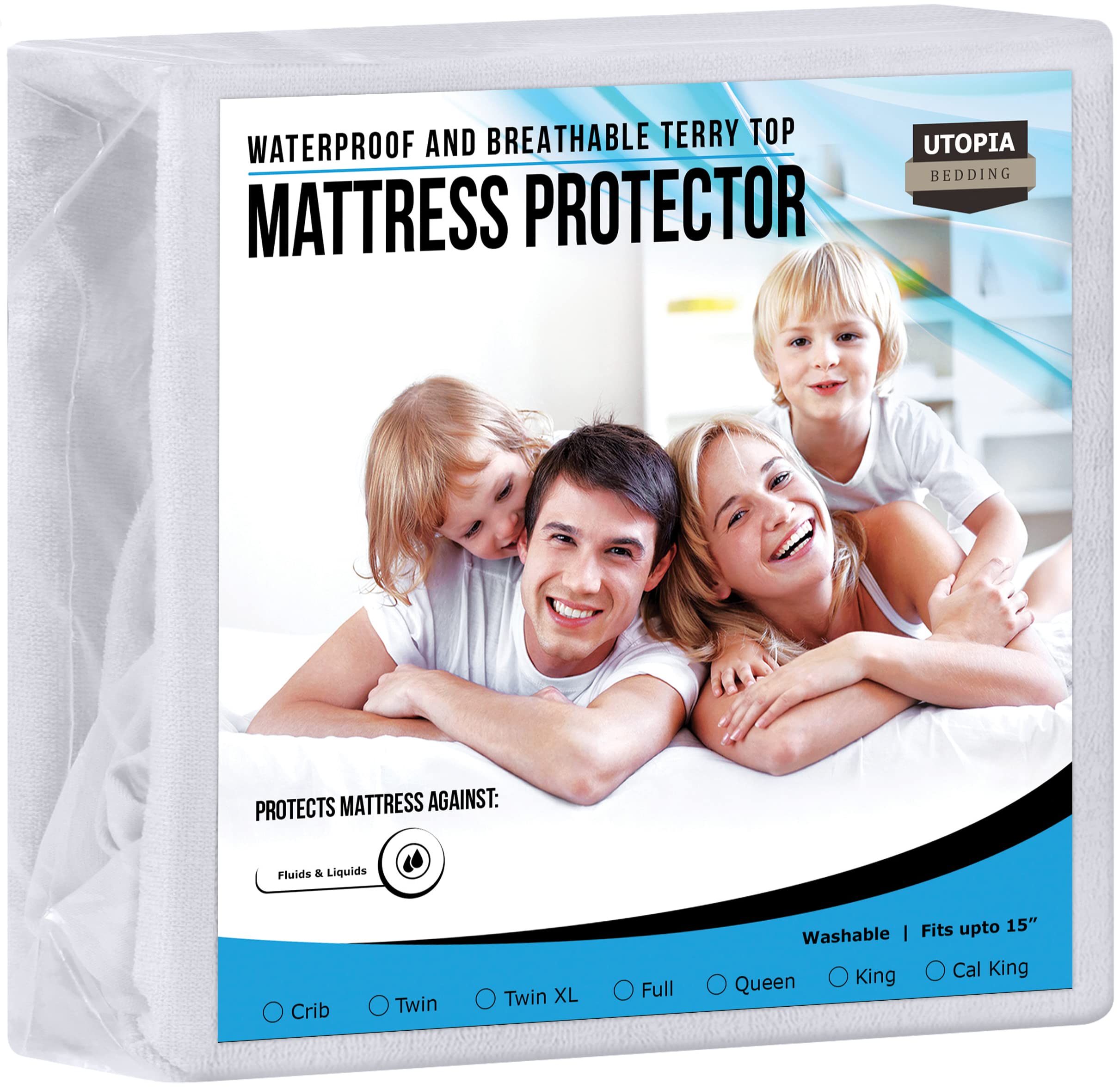Utopia Bedding Premium Waterproof Terry Mattress Protector Full XL 200 GSM, Mattress Cover, Breathable, Fitted Style with Stretchable Pockets (White)